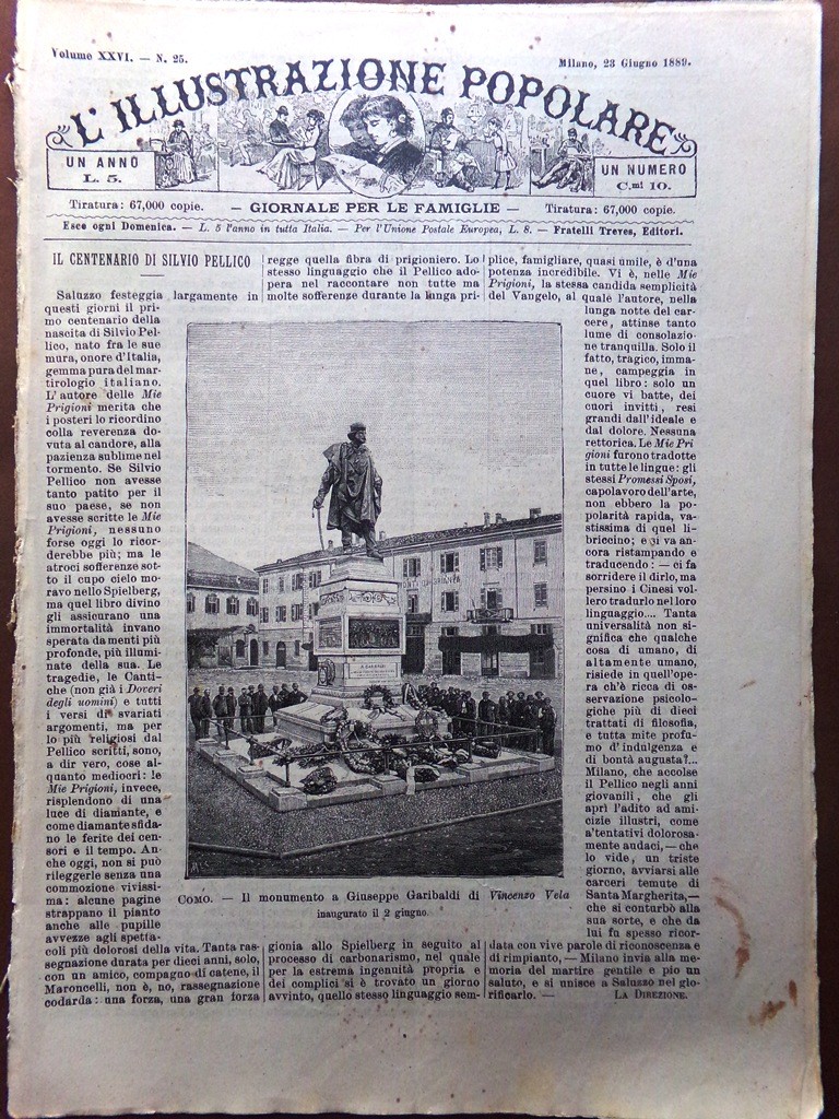 L'illustrazione Popolare 23 June 1889 Gustave Eiffel Torre Silvio Pellico Adda