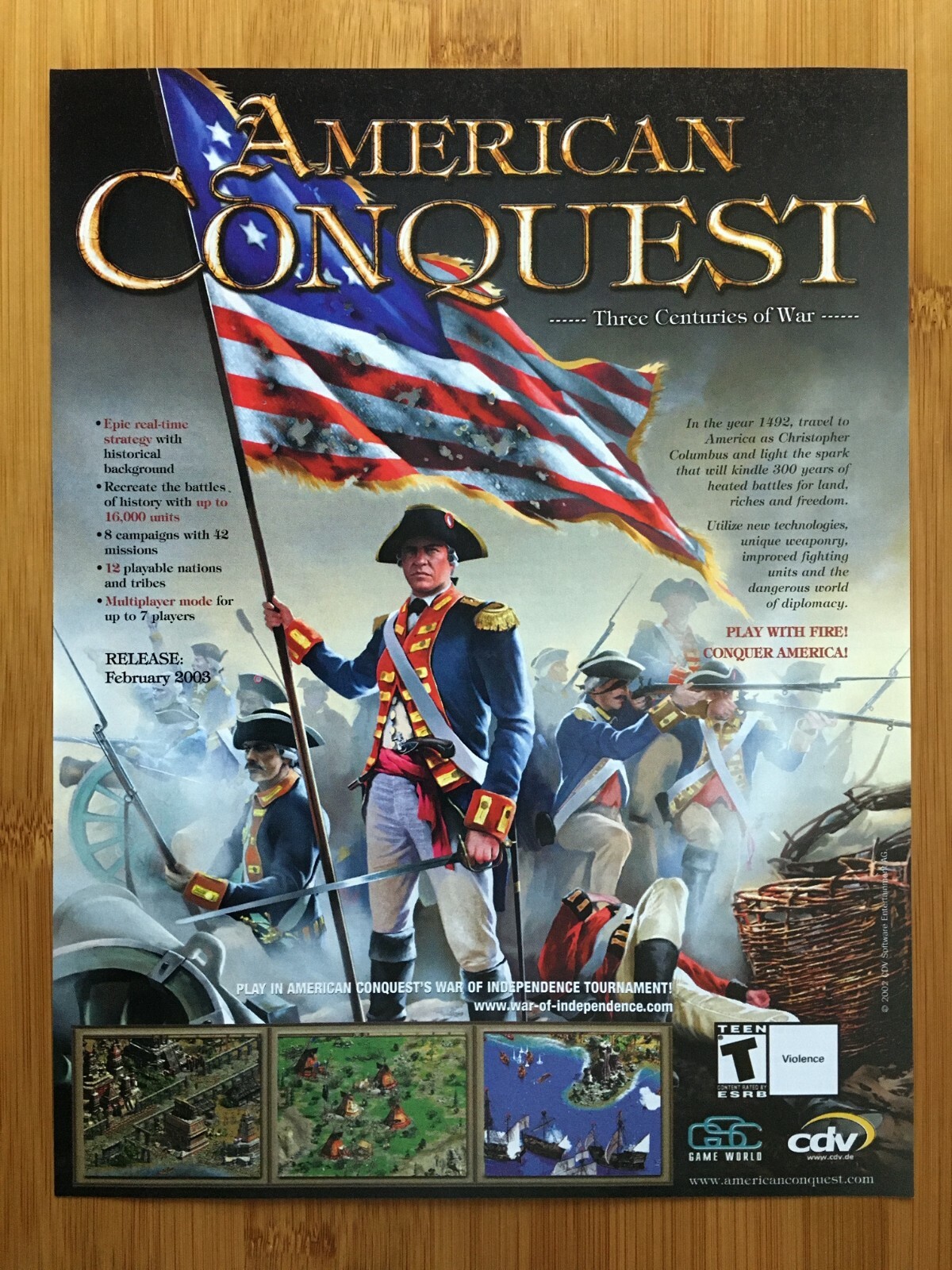 American Conquest PC 2003 Video Game Print Ad/Poster Columbus 1492 Patriotic Art