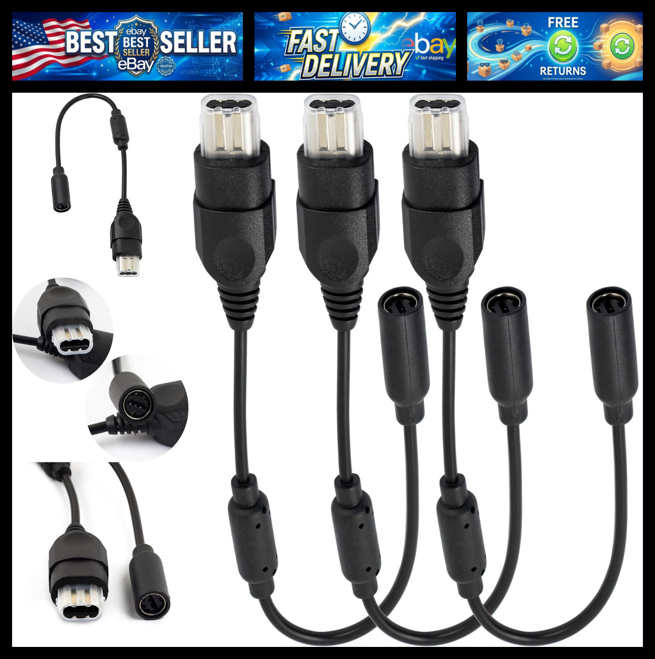 whiteeeen 3pcs Breakaway Cable for Original Xbox Wired Controller