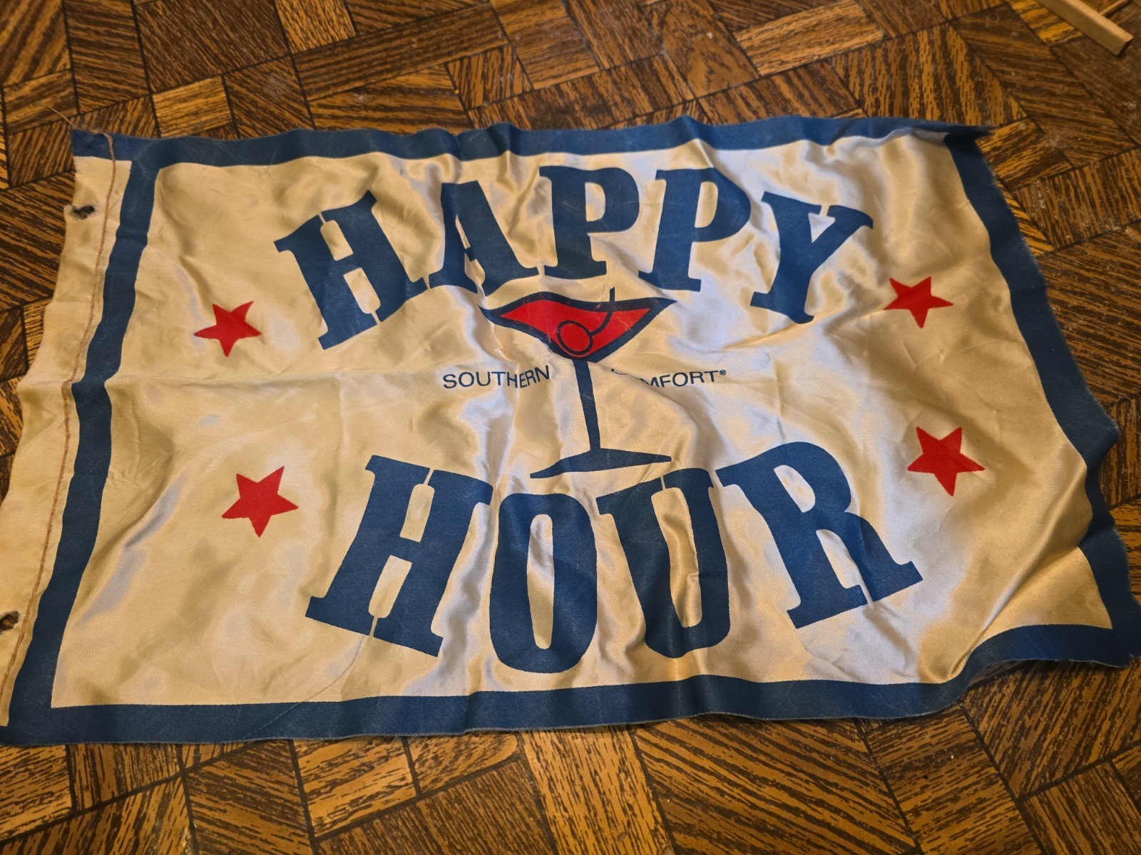 Vintage Southern Comfort Whiskey Happy Hour Flag Red White Blue