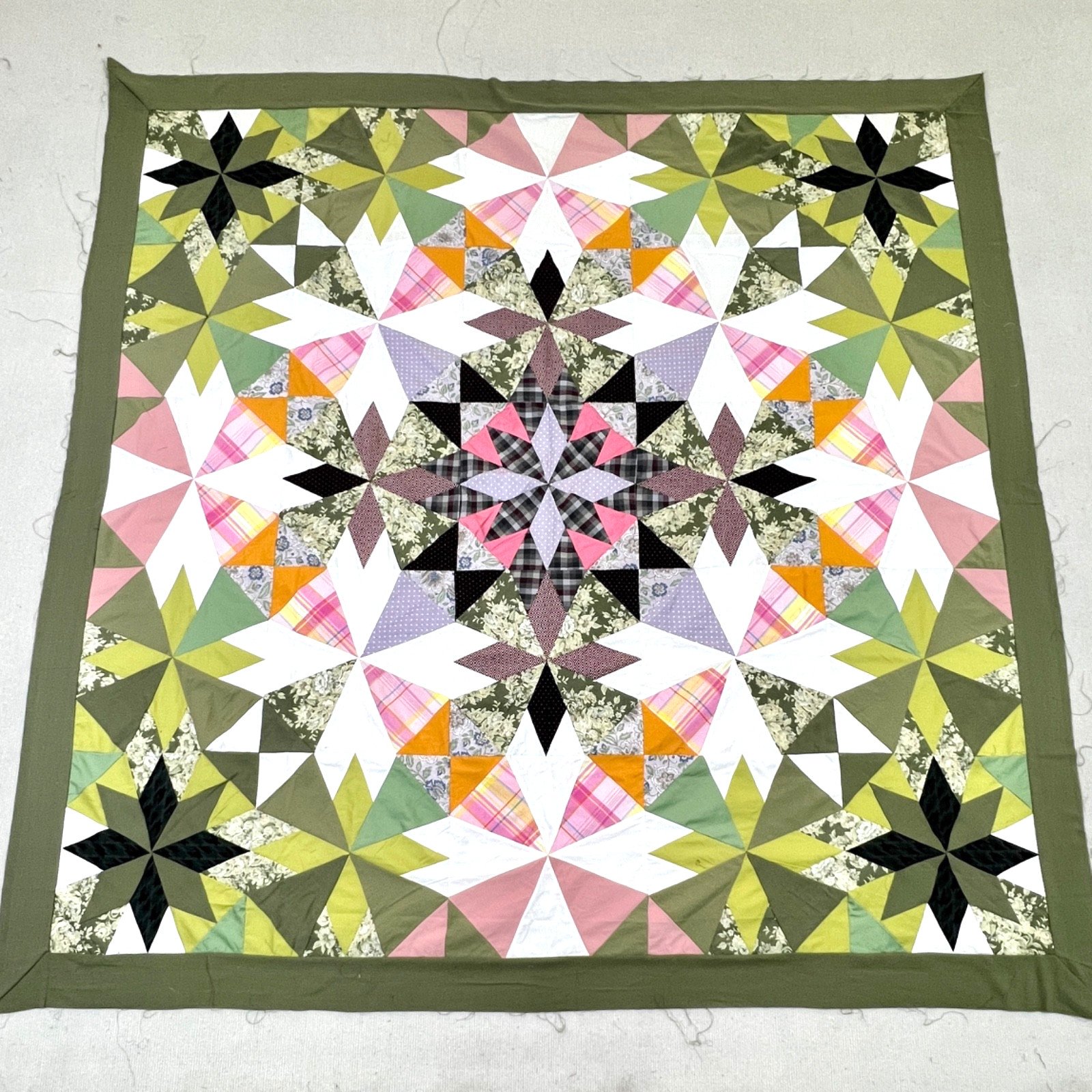 Handmade Moss & Rose Medallion Cotton Patchwork Queen size quilt top/topper