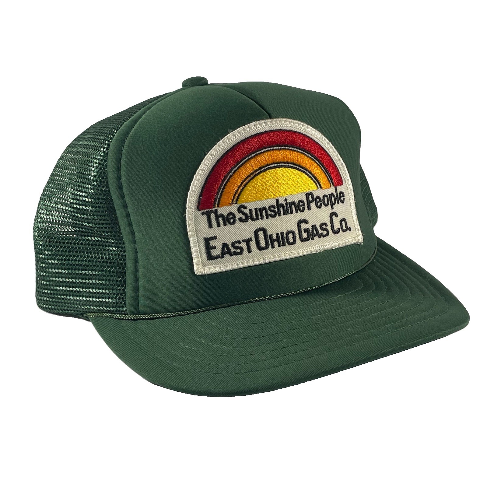 Vintage  East Ohio Gas Co Trucker Hat Sunshine People Snapback Green Rainbow USA