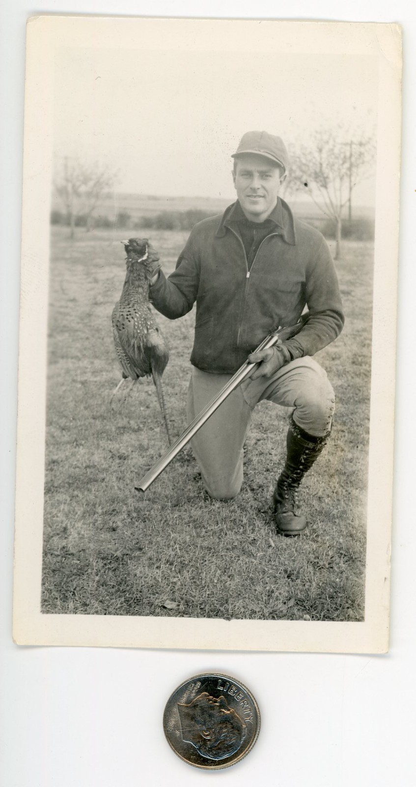 Vintage 1940\'s GUN photo / Bird HUNTER Holds Up PHEASANT - Double Barrel SHOTGUN