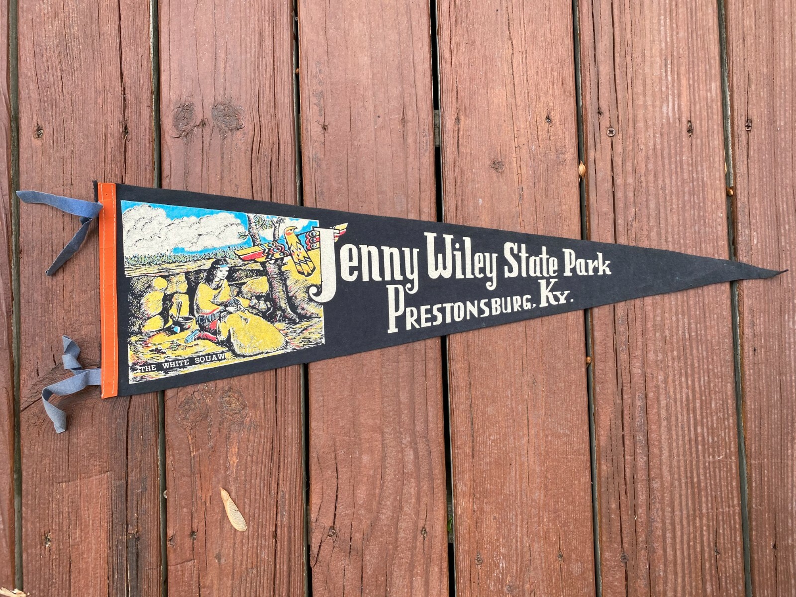 RARE VTG Jenny Wiley State Park Prestonsburg Kentucky White Squaw Pennant 1940's