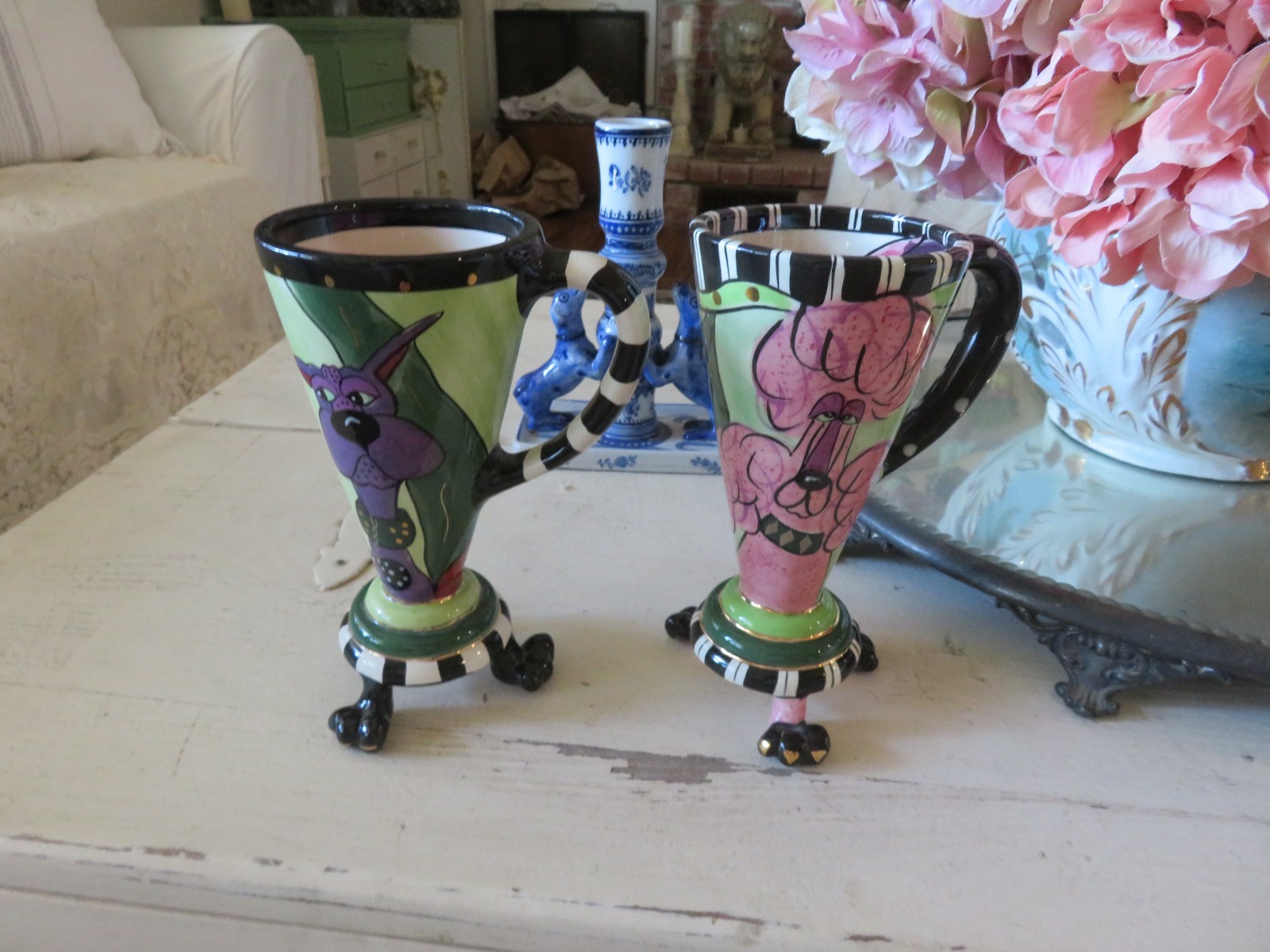 Adorable Pair SWAK Sasha PINK POODLE Footed cups or Mugs Never Used