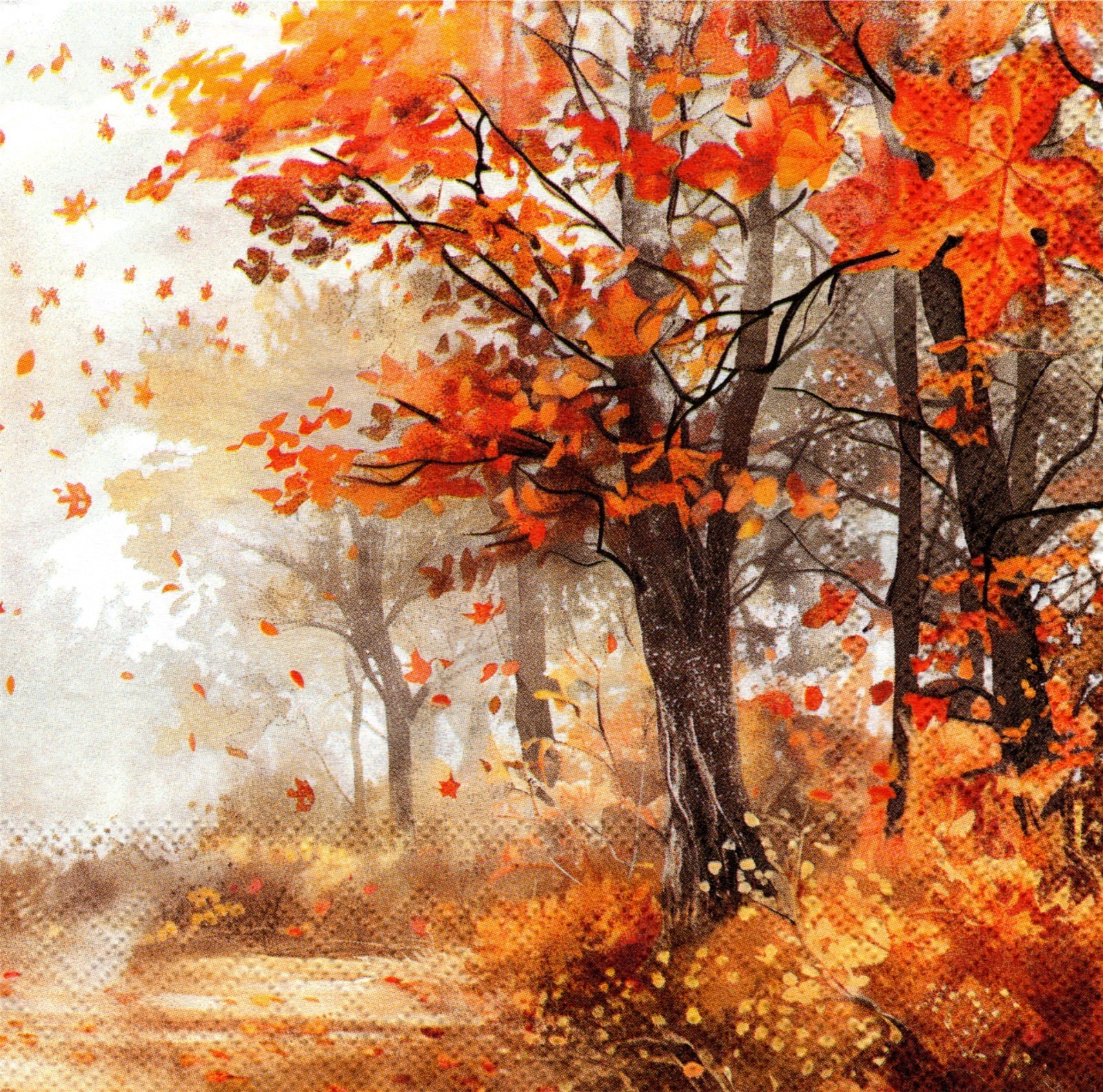 (2) Two Paper Lunch Napkins for Decoupage/Mixed Media - Autumn Tree in woods