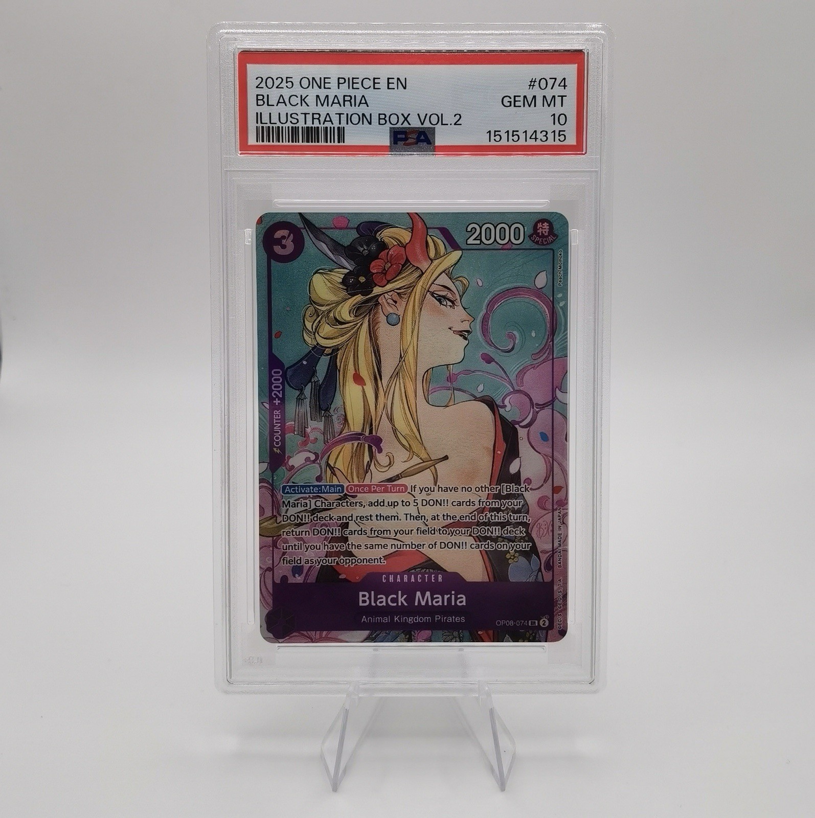 2025 ONE PIECE PROMOS ILLUSTRATION BOX VOL.2 #074 BLACK MARIA PSA 10