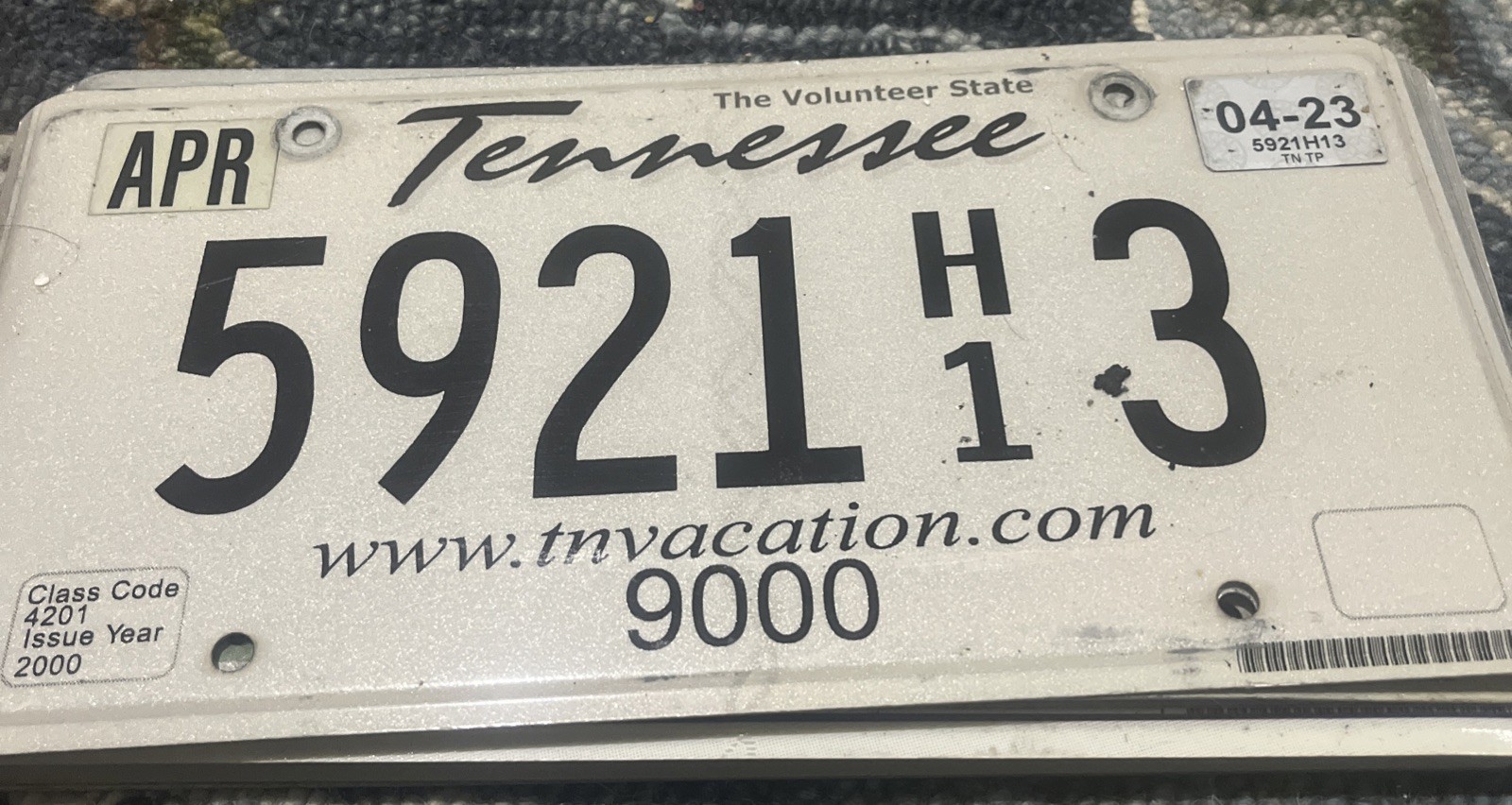 Tennessee License Plate5921H13 Expired MAN CAVE Nashville Davidson, County
