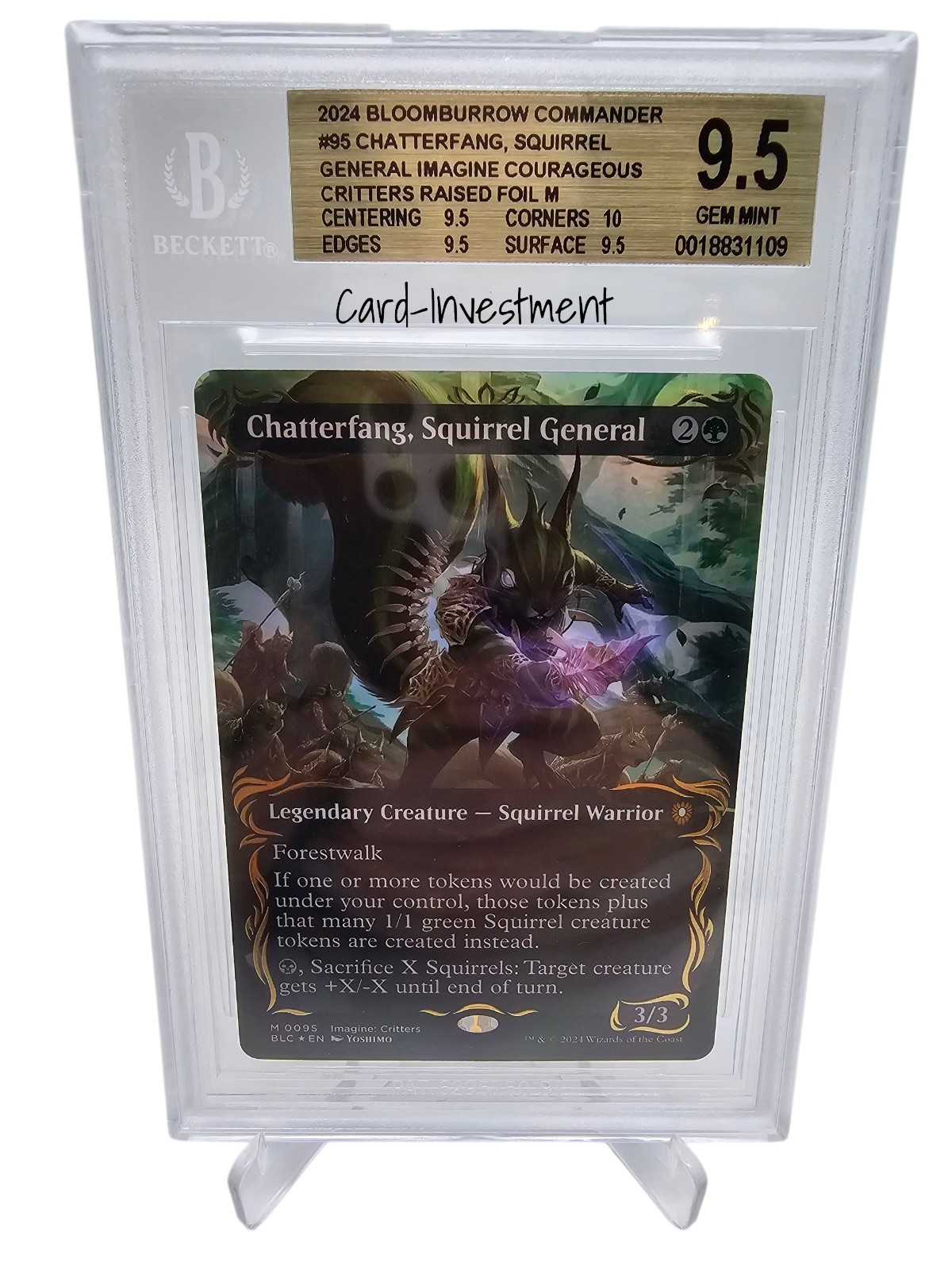 BGS 9.5 GEM MINT MTG Bloomburrow Chatterfang, Squirrel General Raised Foil #95