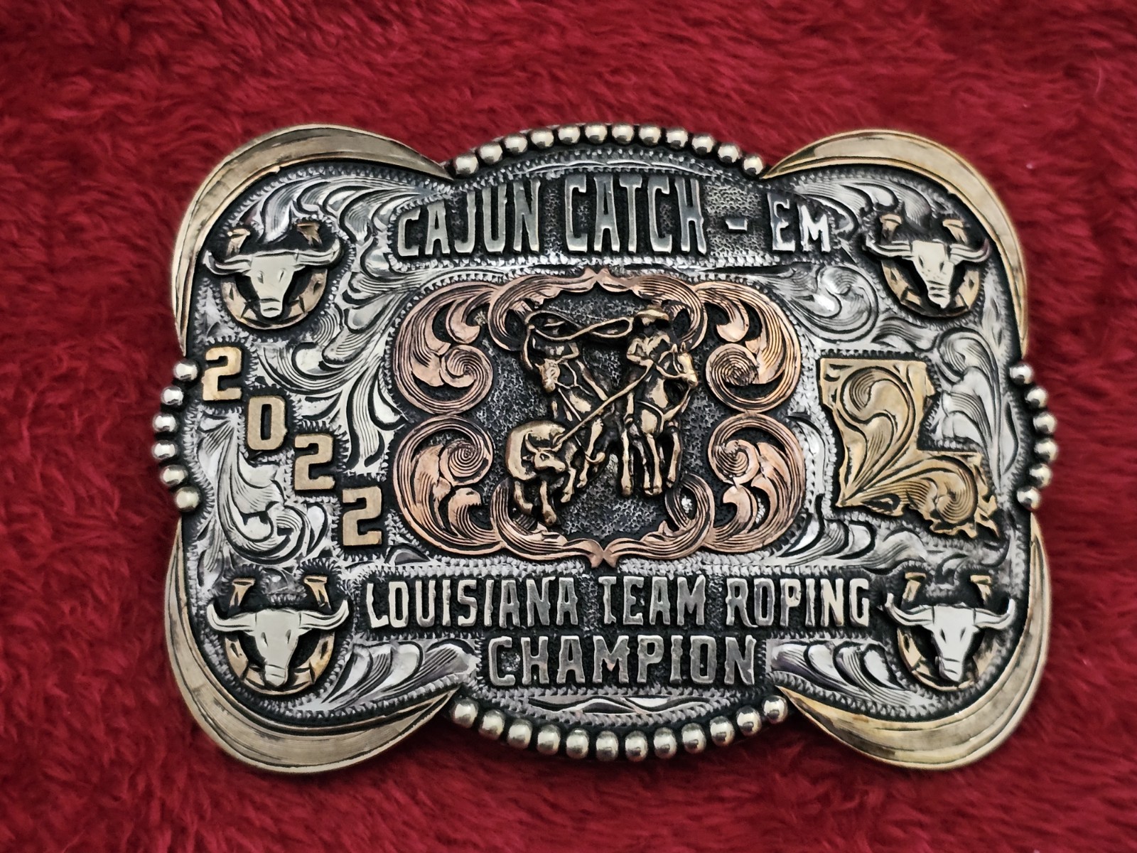 Cajun X~Treme Rodeo Champion☆Team Roping☆2022☆ TROPHY BUCKLE☆Louisiana☆RARE☆86