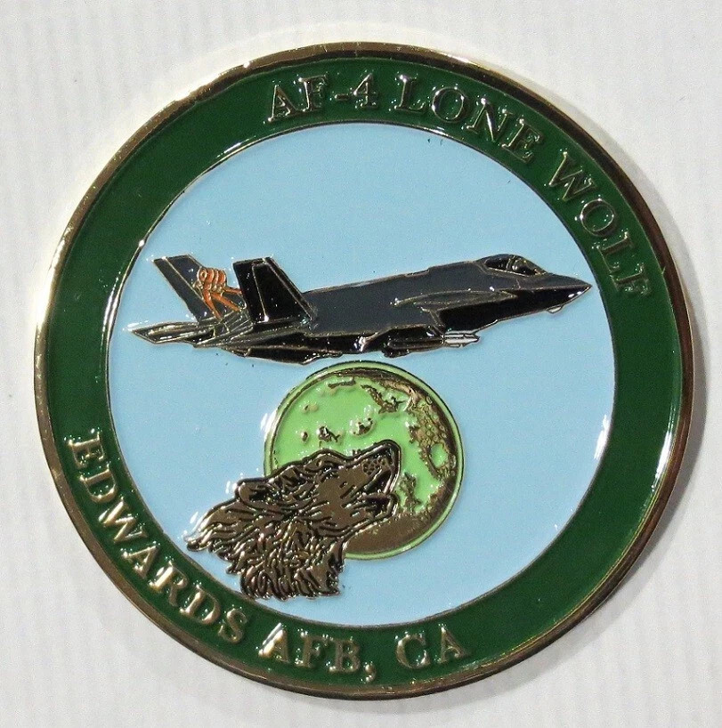 F-35 FLT TEST SQUADRON 461st DEADLY JESTERS AF-4 LONE WOLF SPIN CHUTE COIN