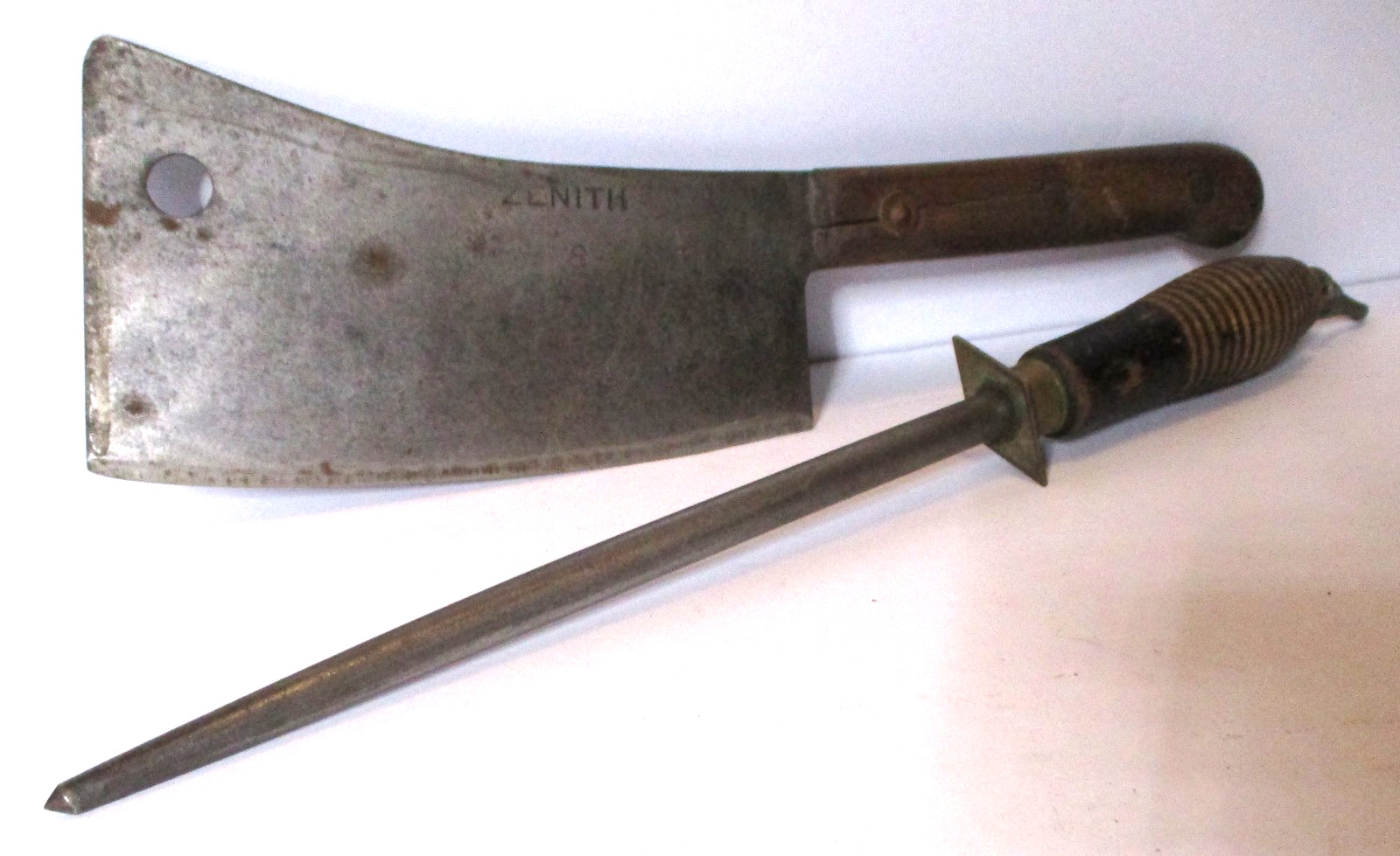 RARE ANTIQUE ZENITH MARSHALL WELLS BUTCHER'S MEAT CLEAVER LARGE 8in. BLADE *BEEF