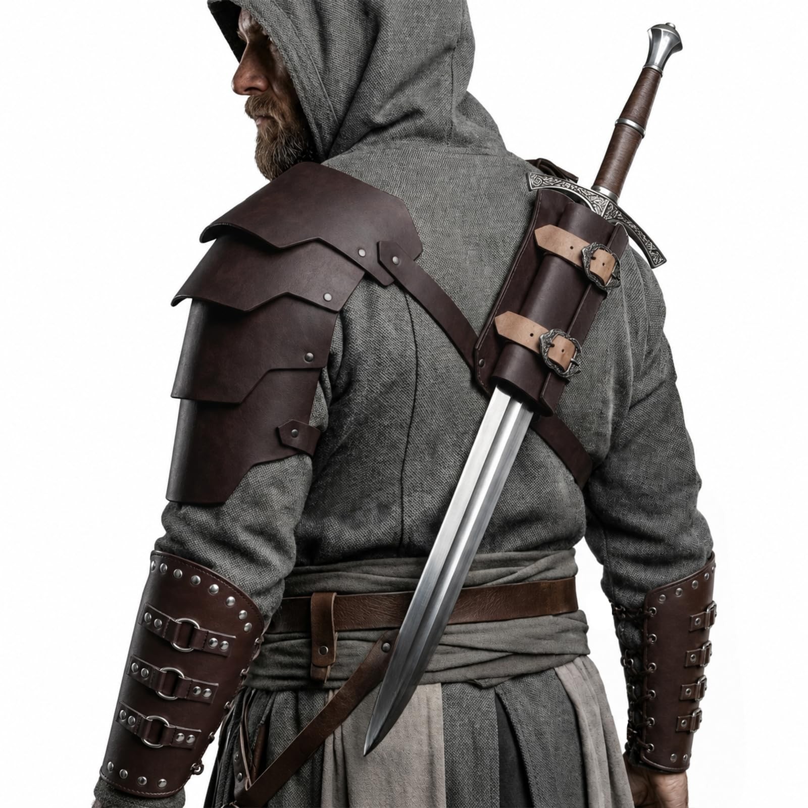 2 IN 1 Medieval Shoulder Armor with Sword Frog and Arm Guards