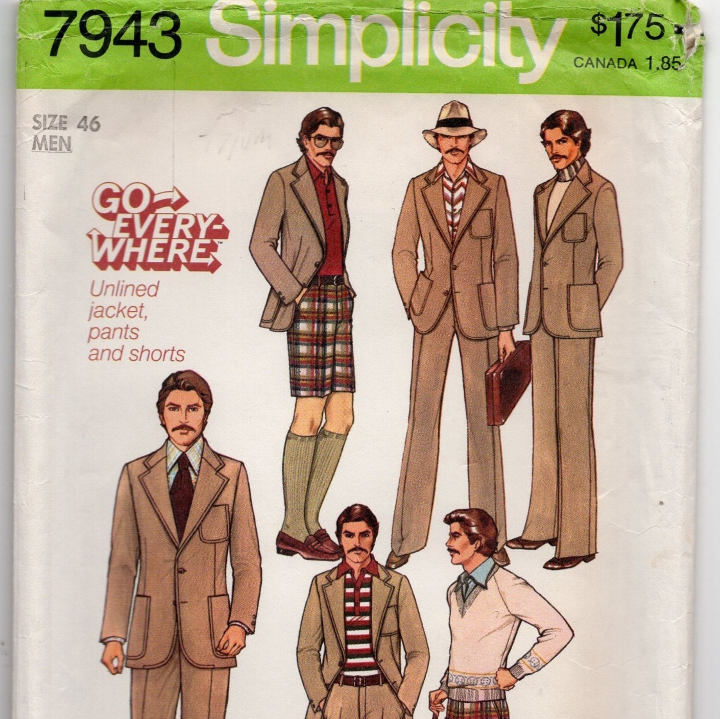 70s Simplicity 7943 Mens Top Stitched Jacket Pants Shorts Pattern Size 46 FF