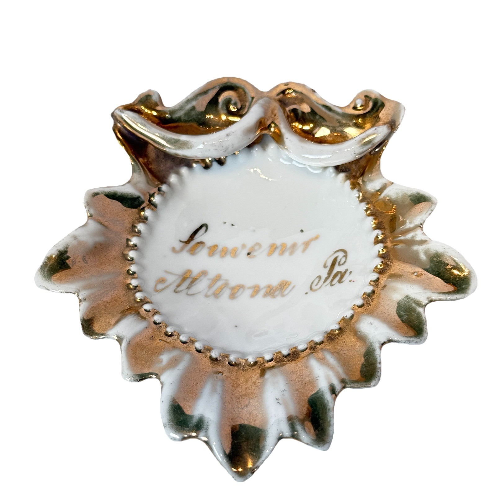 ALTOONA Pennsylvania PA Antique Souvenir Gilded Gold TRINKET DISH ASHTRAY