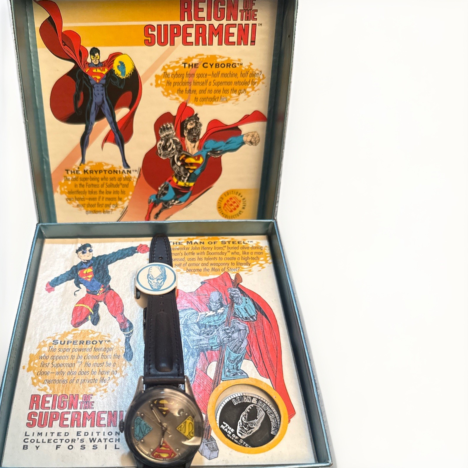Fossil Superman Collector\'s Watch Limited Edition 1993 Reign of the Supermen