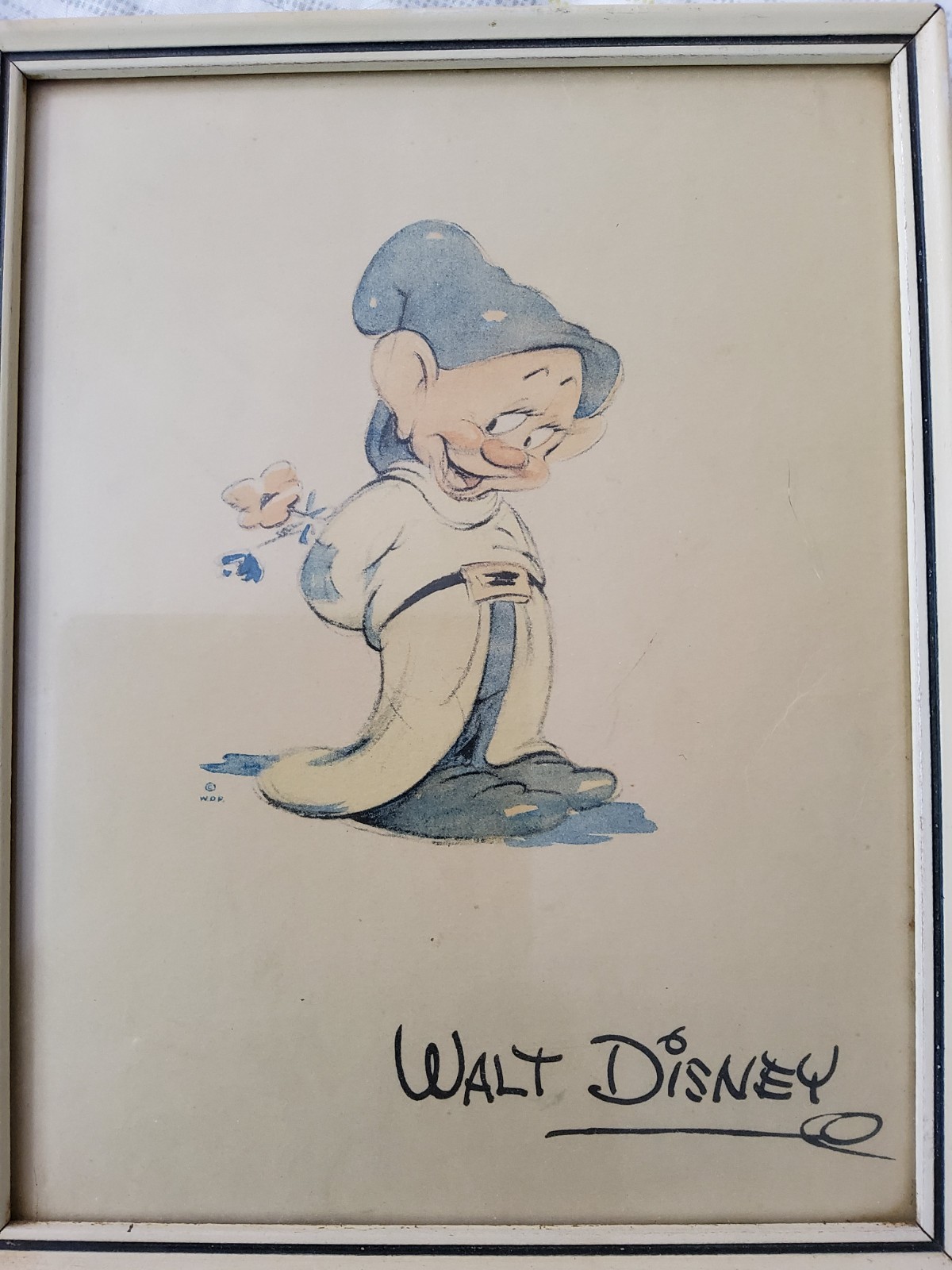 Original Signed Walt Disney Snow White\'s Dopey Lithograph 