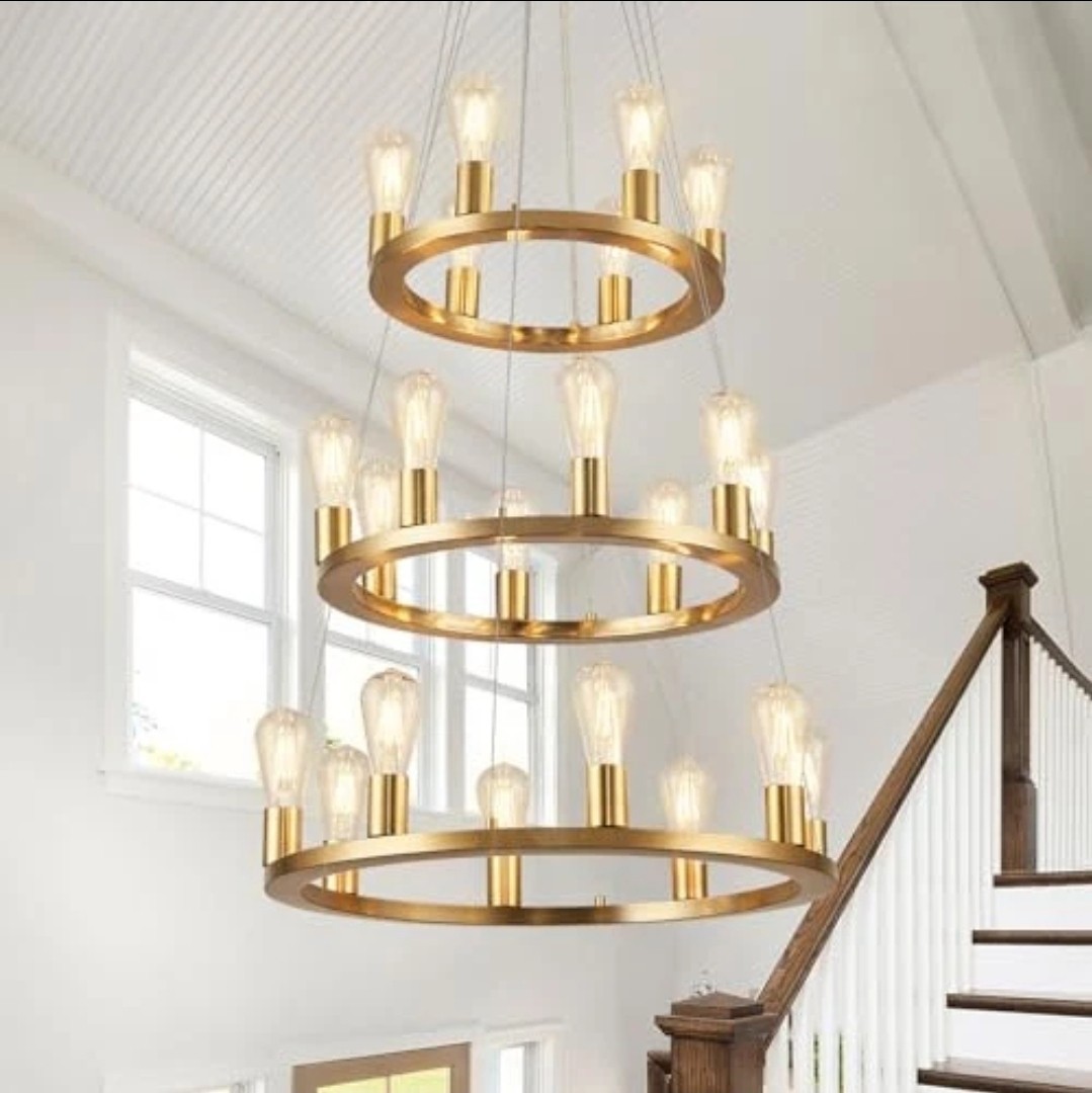 Gold Wagon Wheel Chandelier, 22-Light 24inch Foyer Chandelier High Ceiling 