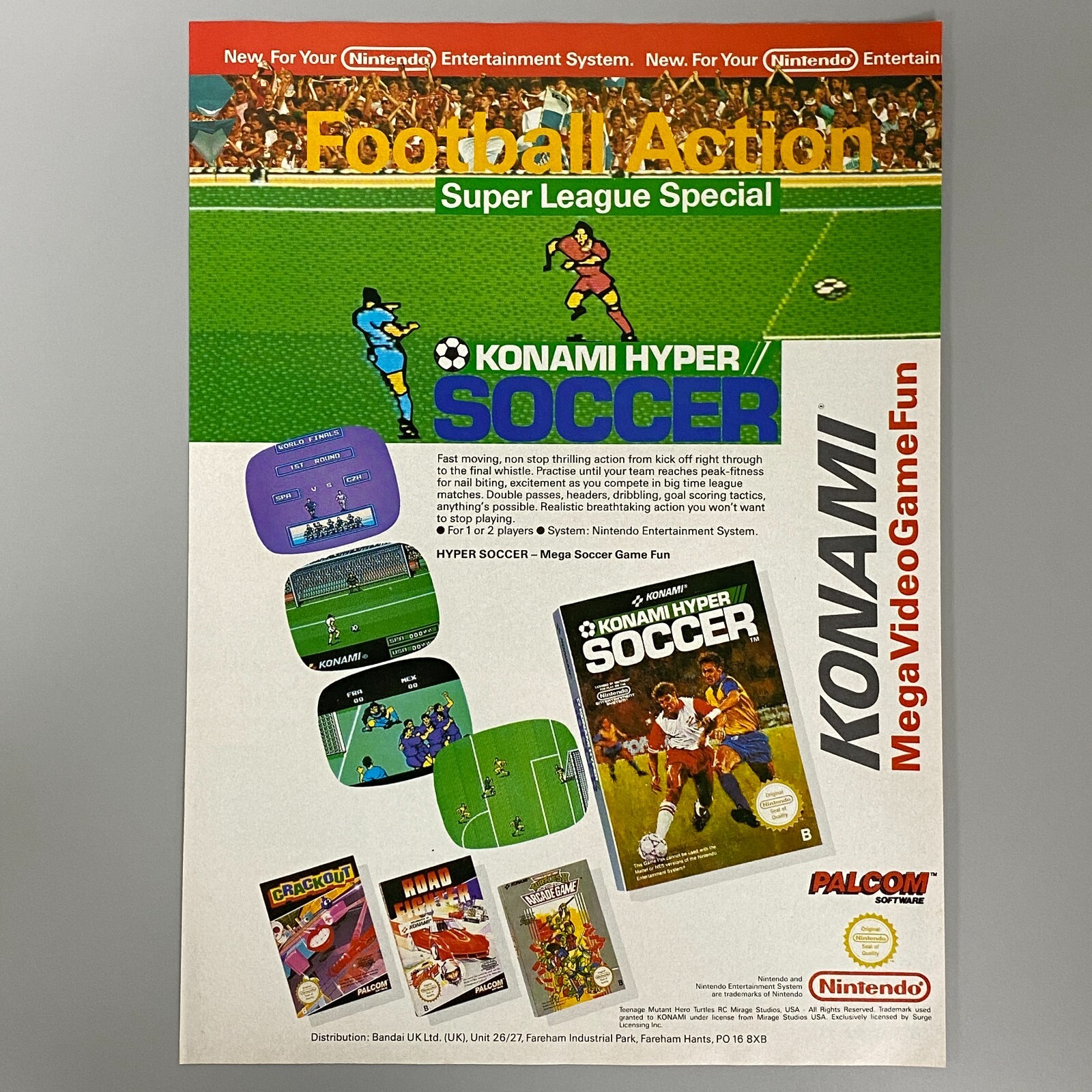 Konami Hyper Football Nintendo Nes Famicom Palcom 1992 Vintage Retro Advertising