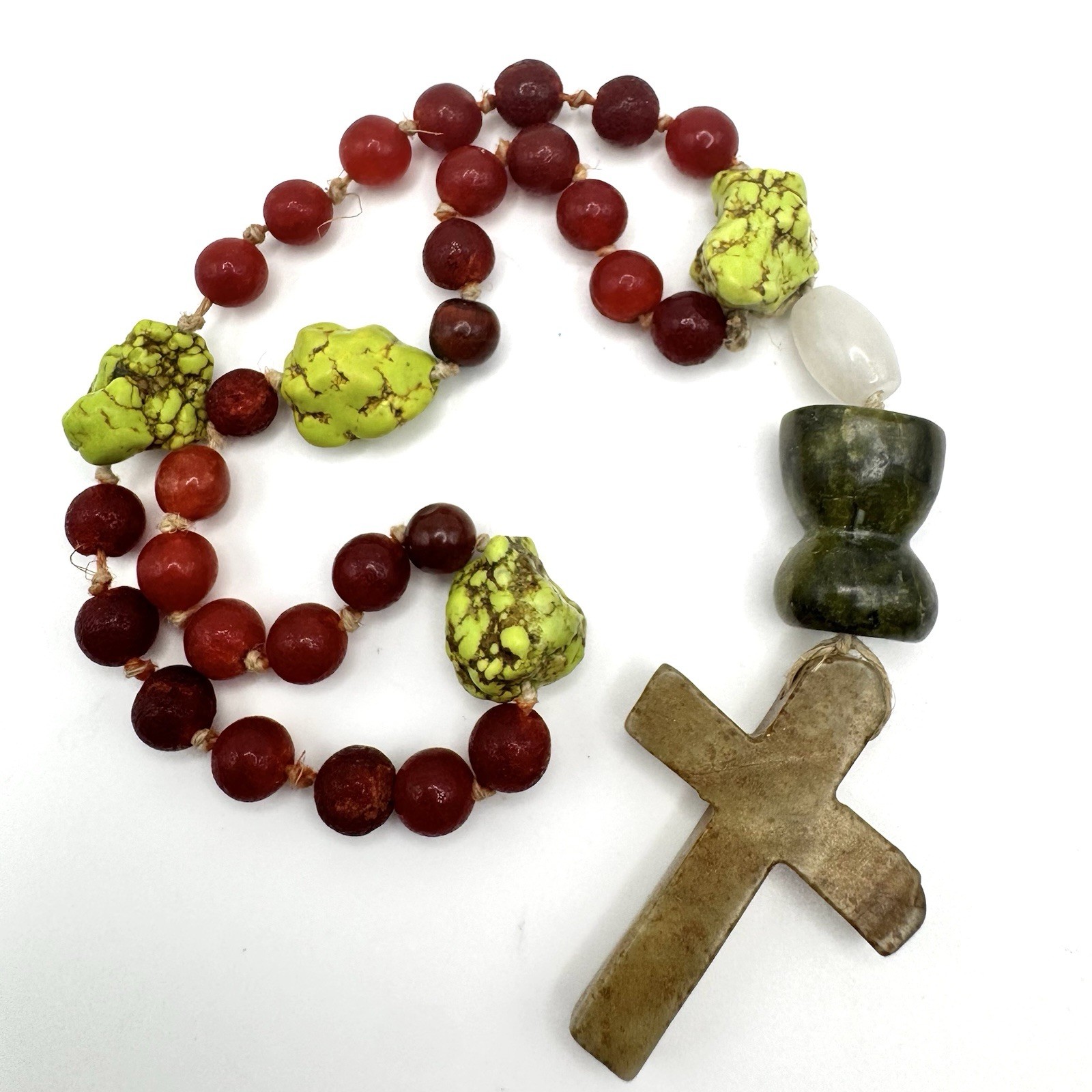 Artisan Anglican Prayer Beads Natural Gemstone Protestant Rosary w/ Stone Cross