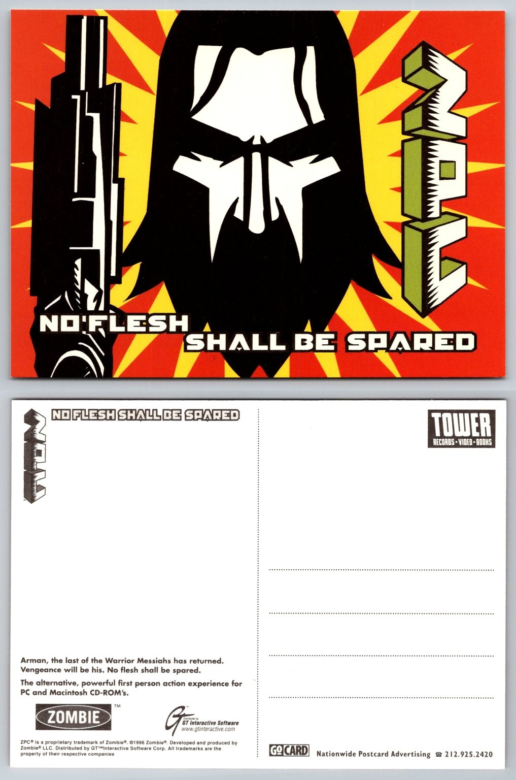 ZPC No Flesh Shall Be Spared Video Game Promo Postcard 1996 Zombie GT