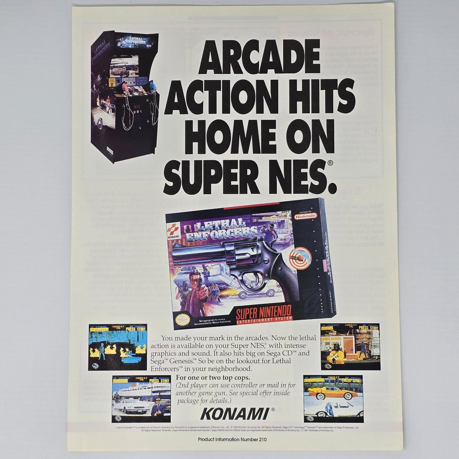 Lethal Enforcers Super Nintendo SNES Action Hits Home Print Ad/Poster