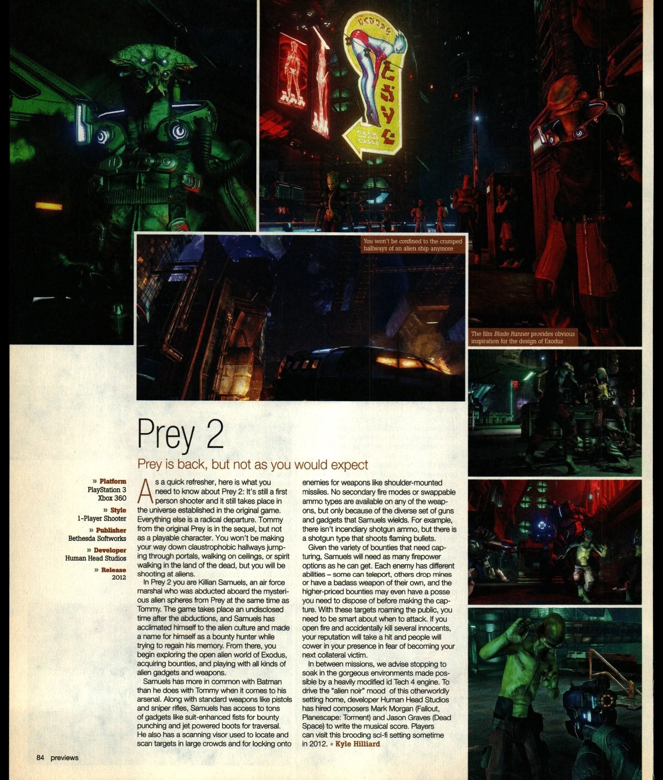 Prey 2 Game Preview Magazine Print Ad Bethesda Sci-Fi Art 2011