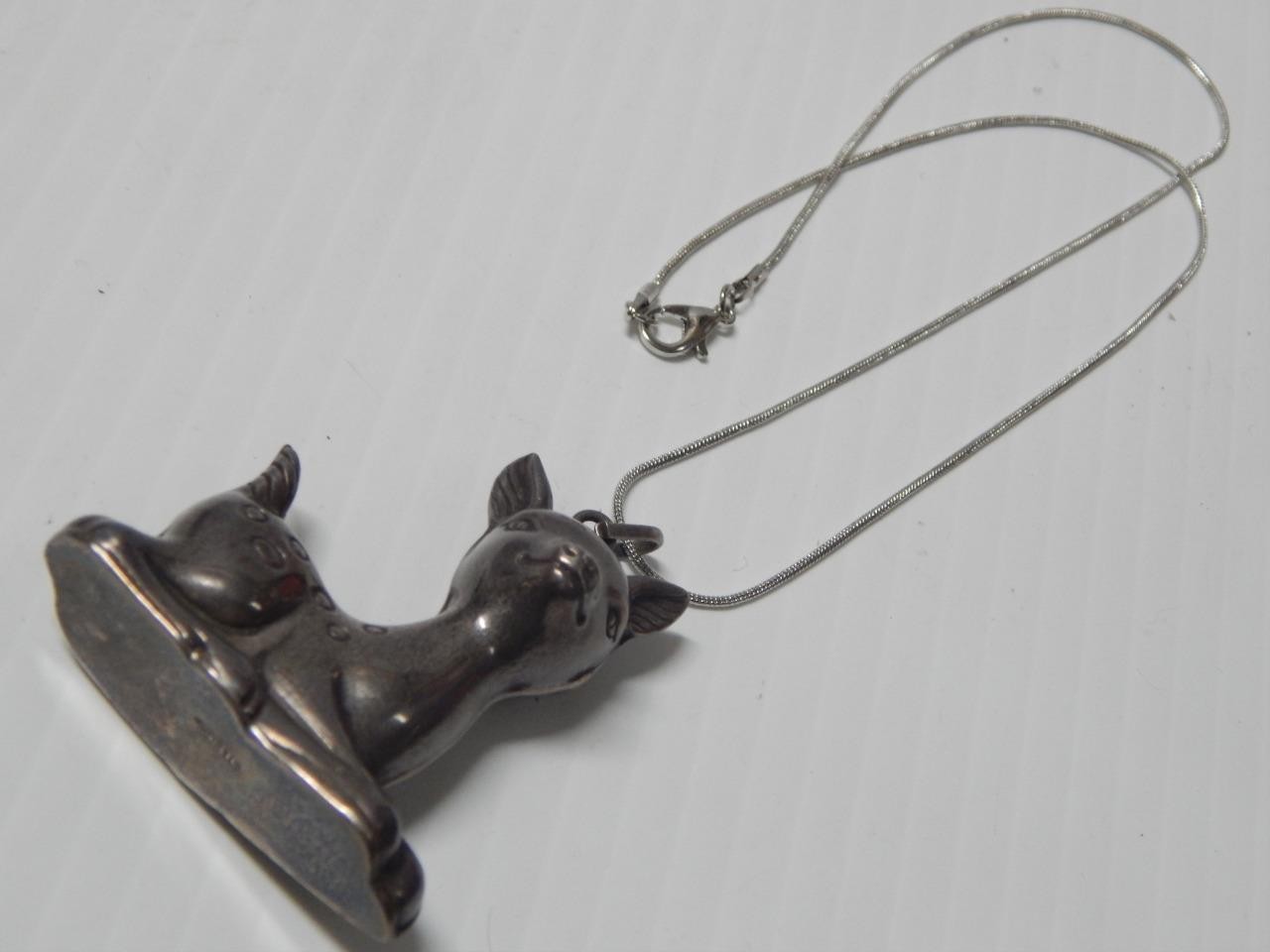 XTRA NICE MEXICAN / SOUTHWESTERN STERLING SILVER DEER / FAWN NECKLACE FREE CHAIN