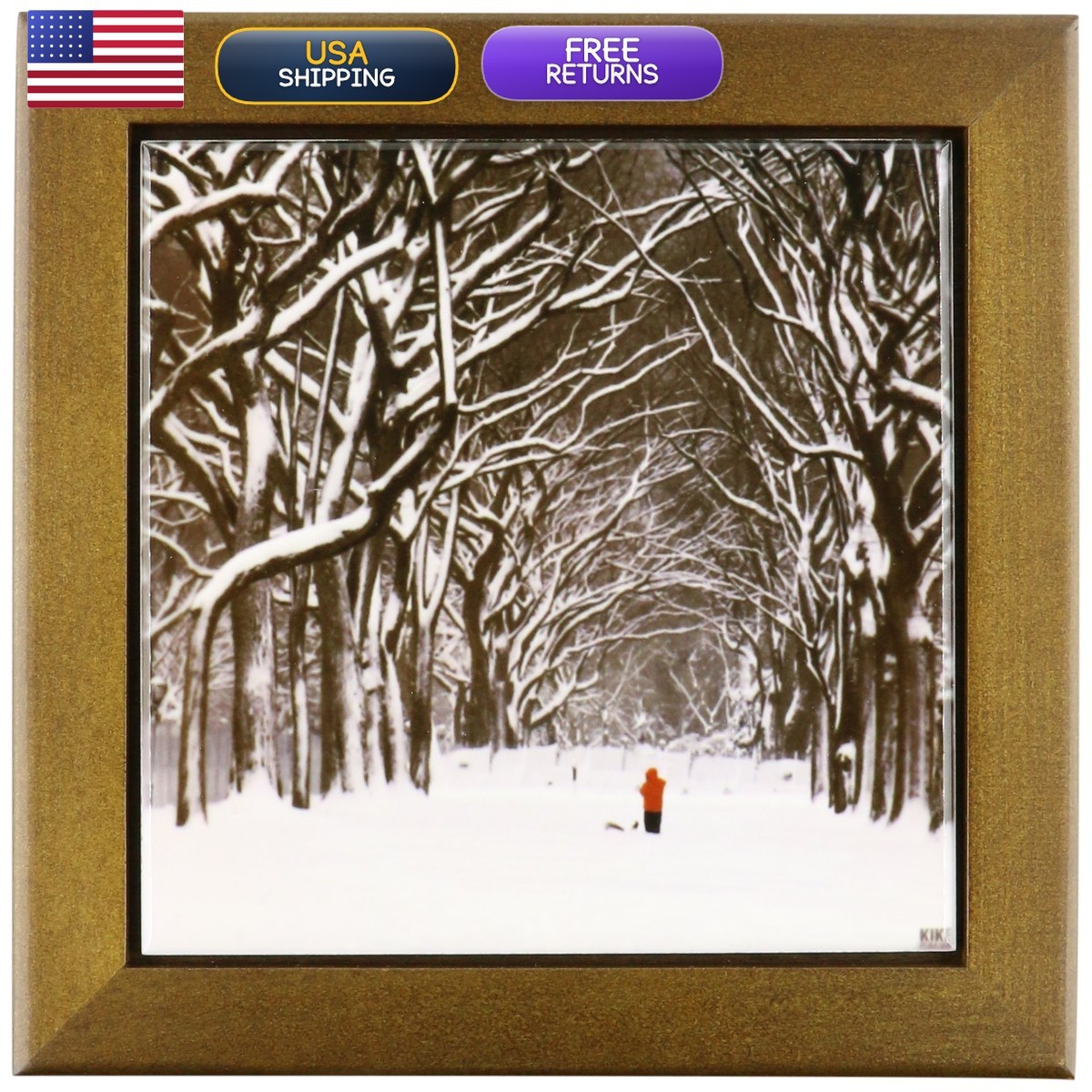 3dRose 8x8 Framed Tile Christmas New York Central Park Snow Blizzard