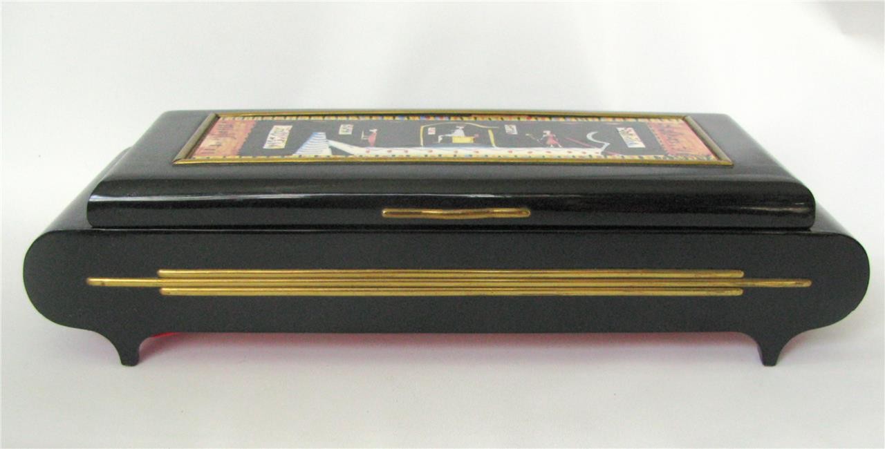 Pier Giovanni Urbino MCM Ceramic Black Lacquer Jewelry Box Egyptian Italy 11.5