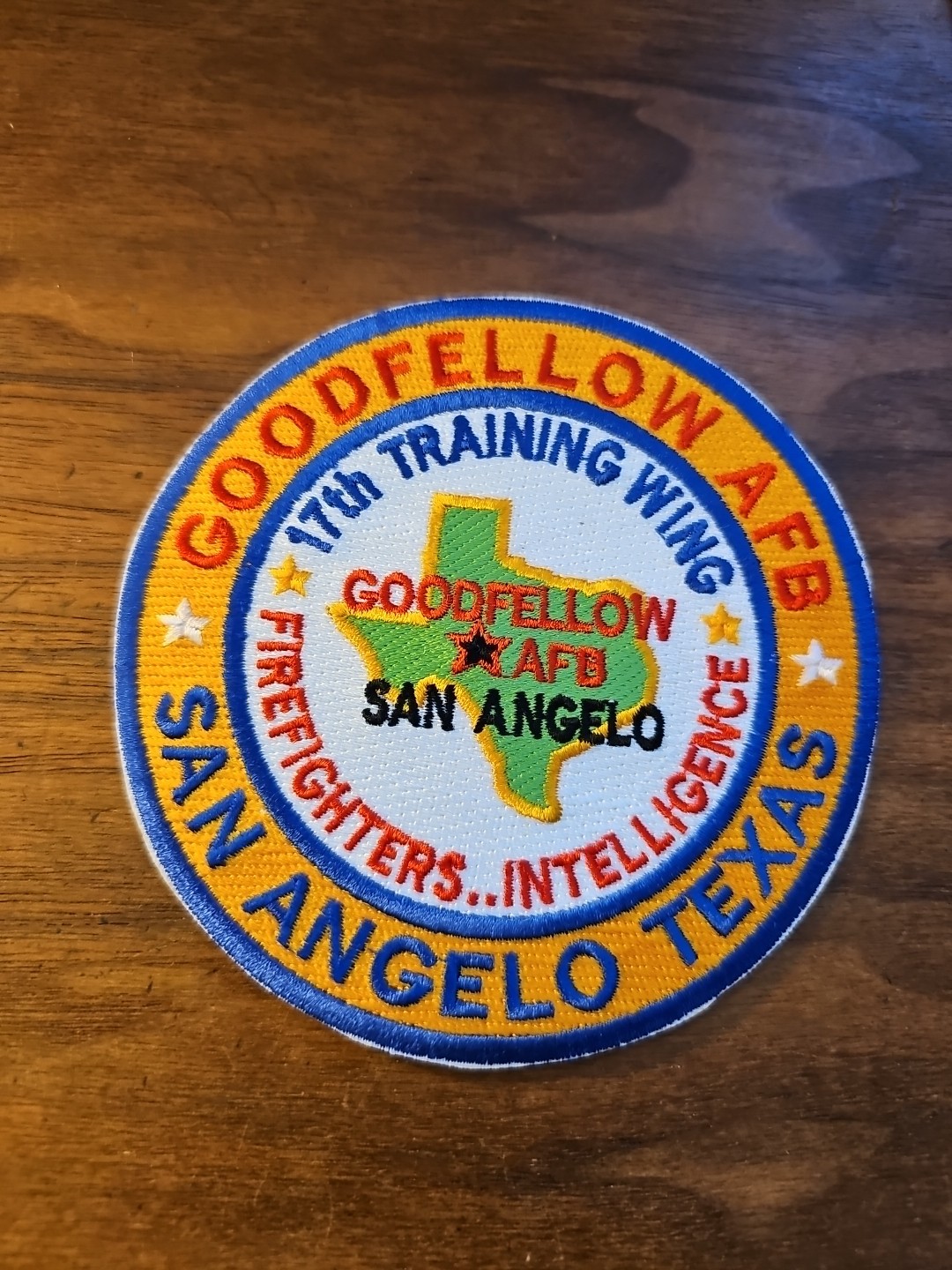 USAF BASE PATCH, GOODFELLOW AFB, TEXAS, FIREFIGHTERS...INTELLIGENCE    Y