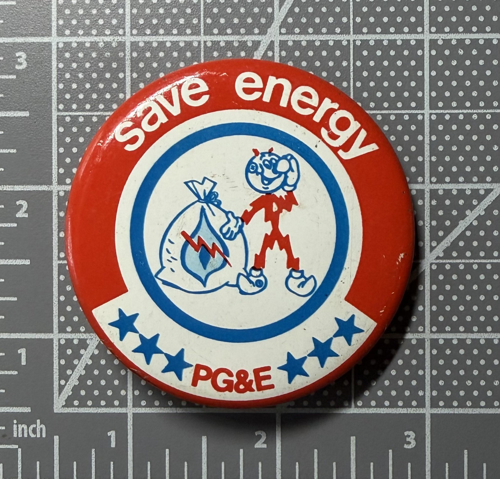 Vintage Save Energy PG&E Pinback Button Retro Pin