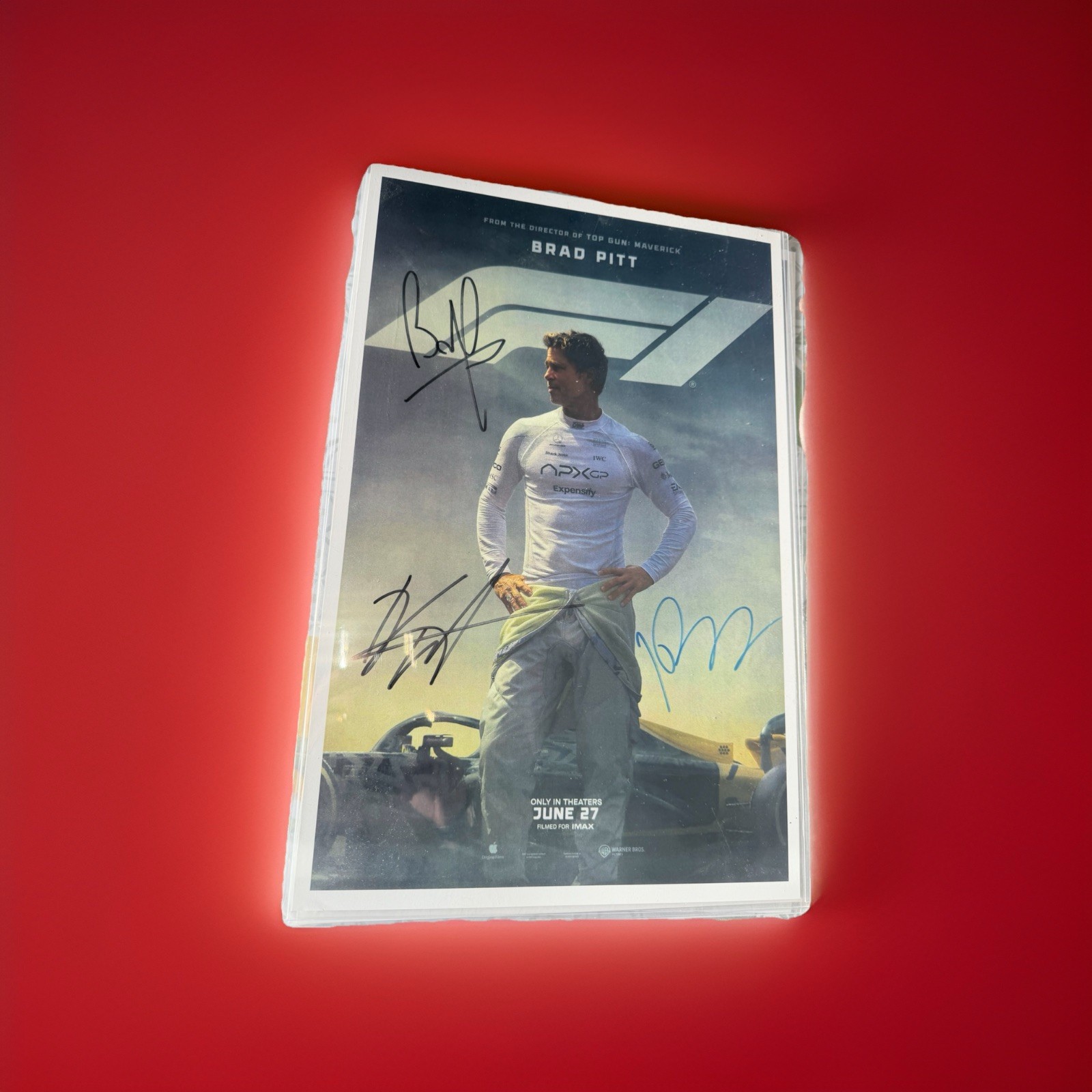 Signed Brad Pitt, Damson Idris and Javier Bardem Poster With Oleogram 28x43cm