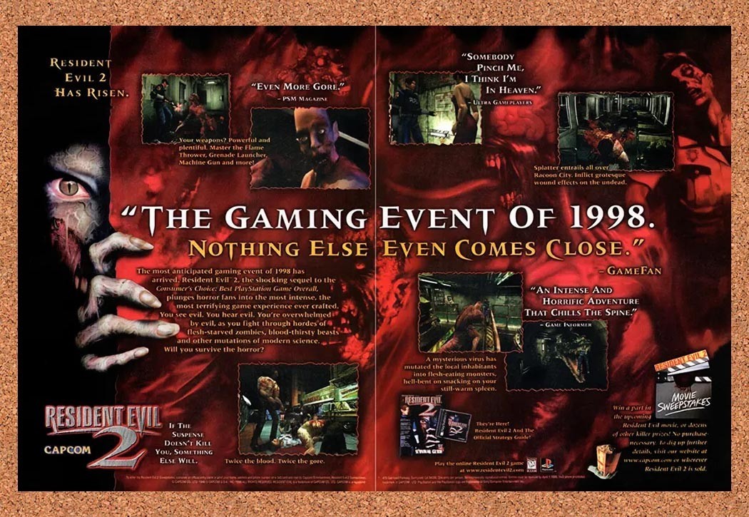1998 Resident Evil 2 PS1 Original Advertisement / Retro Promo v5