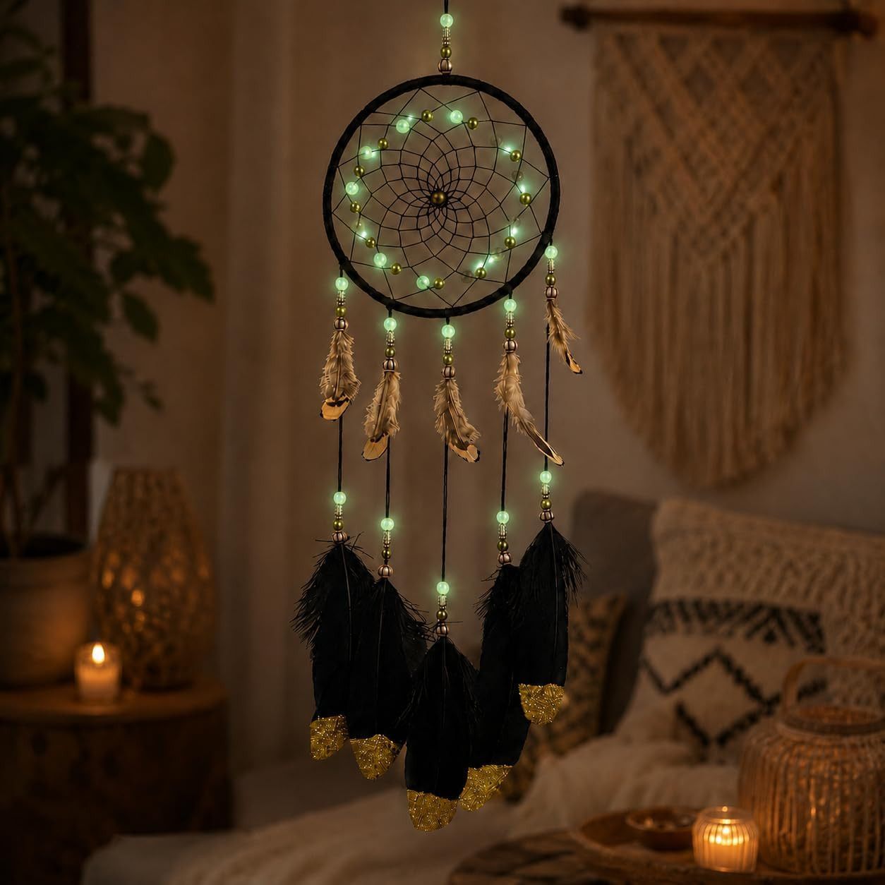 Dream Catchers Handmade Feather Home Wall Decoration Black