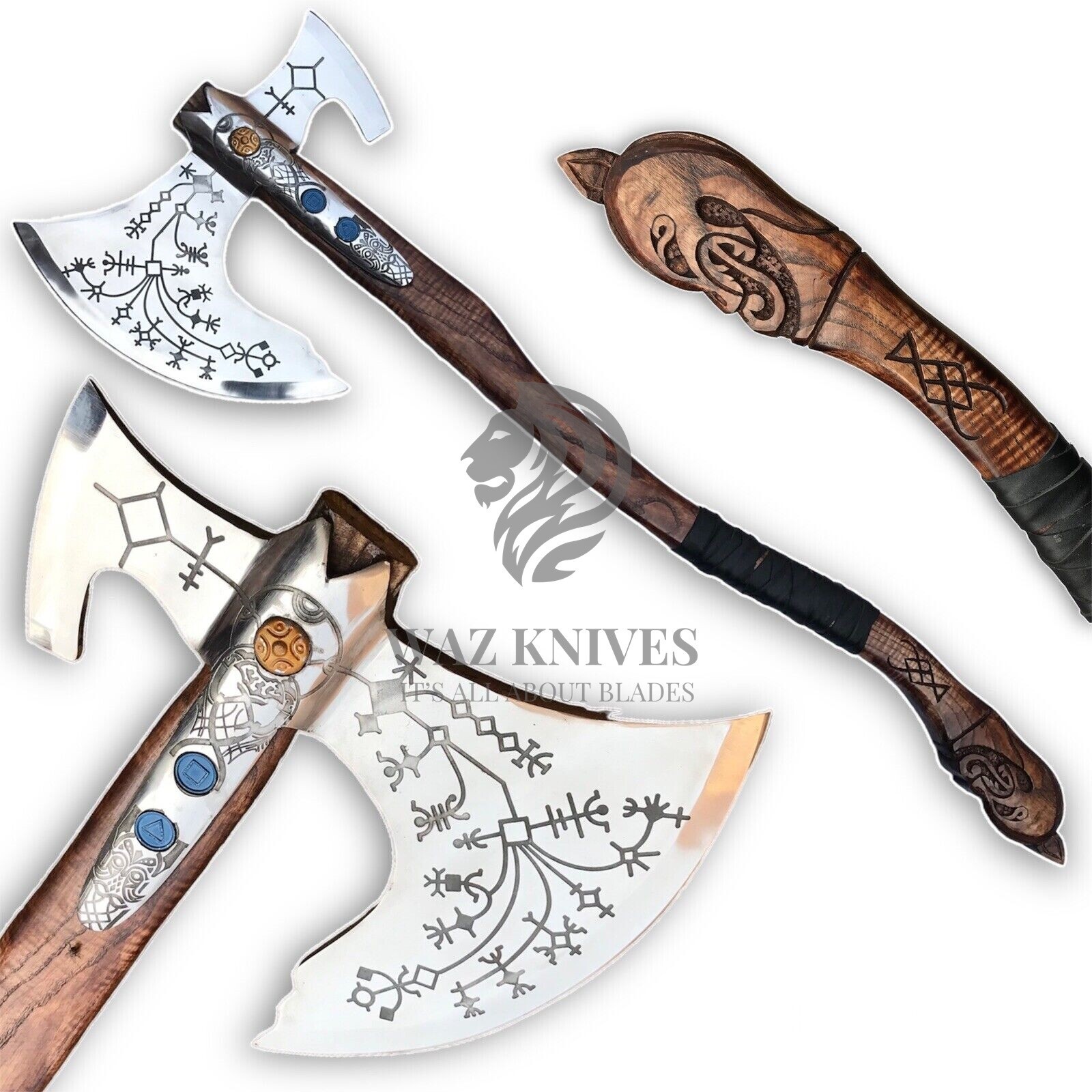 God of War Kratos Axe Carbon Steel Leviathan Real Useable Frost Axe Leather