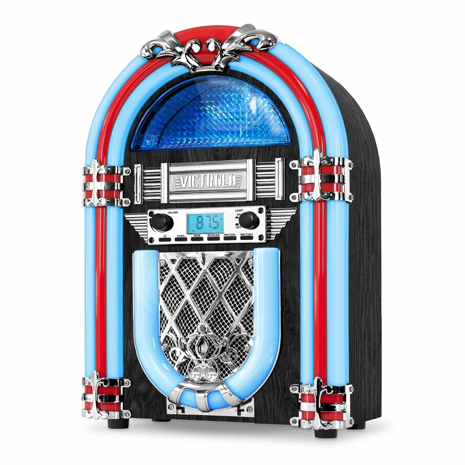 Victrola Redding Bluetooth Jukebox Speaker FM Radio LED Lightshow Silver VJB-127