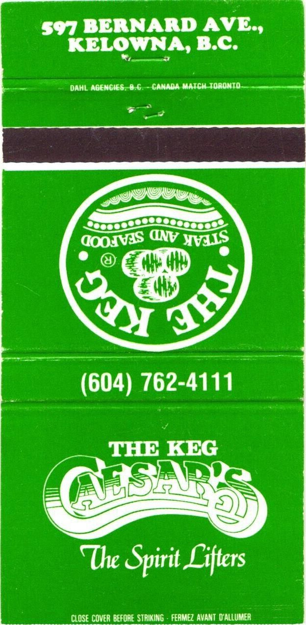 The Keg Steak & Seafood Caesar\'s Kelowna BC Vintage Matchbook 1970s-80s