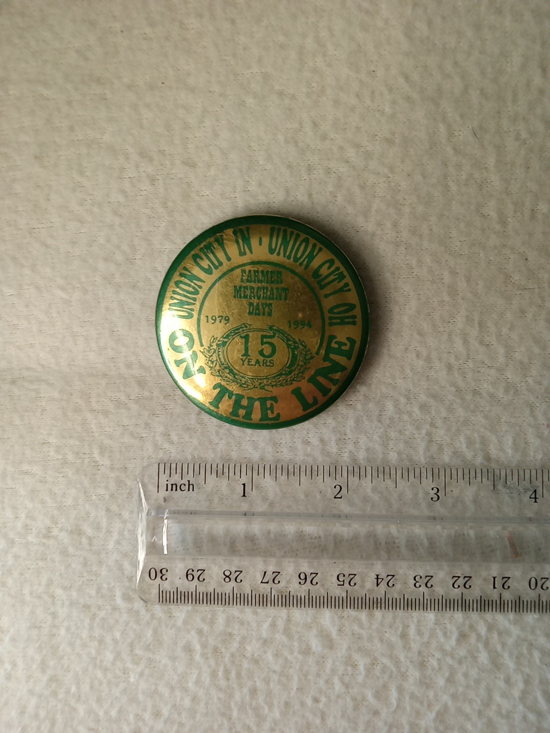 1994 ,Farmer Merchant Days ,Union City OH-IN, pinback, 156 years, ON THE LINE