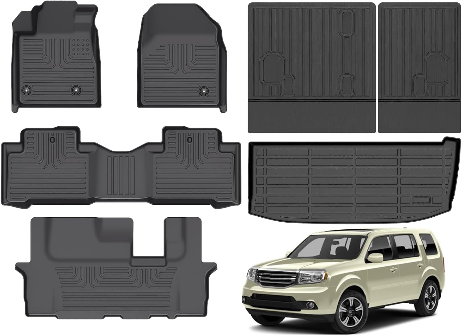 Floor Mats & Cargo Liner Set Fit for 2009-2015 Honda Pilot Models
