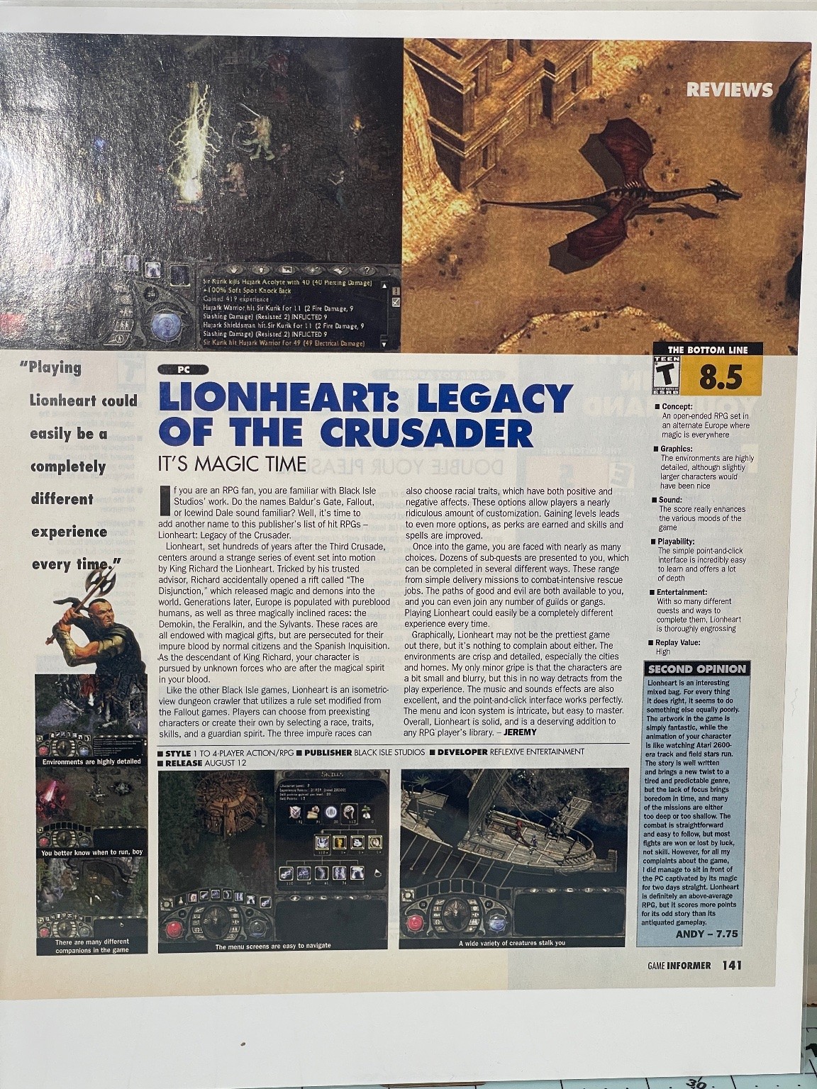 2003 Game Informer Magazine PC Lionheart: Legacy of Crusader Review Page