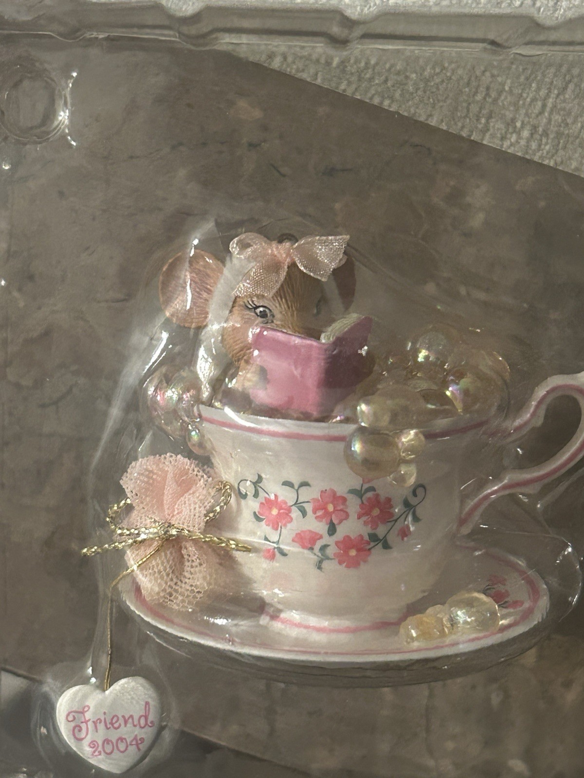 Carlton Cards Friend Mouse Teacup Bubble Bath Ornament 2004 CXOR-024L Box