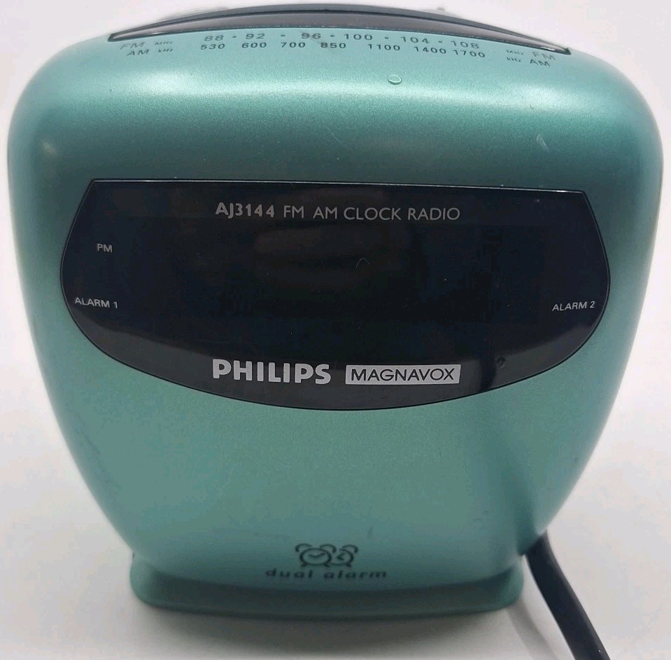 Vintage 90s Philips Magnavox Clock Radio AJ3144 Green Cube Dual Alarm