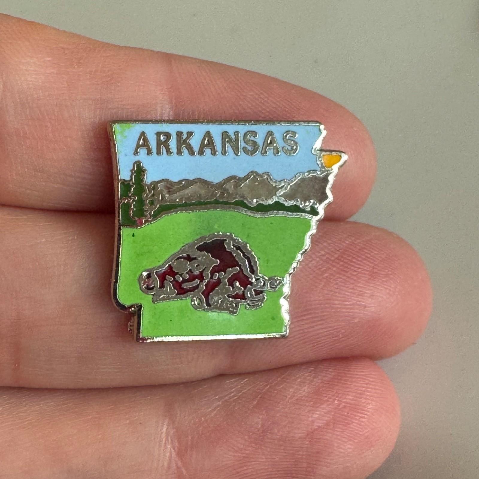 Vintag Arkansas Souvenir Enamel Lapel Pin Razorback Razorbacks Hog Mountains
