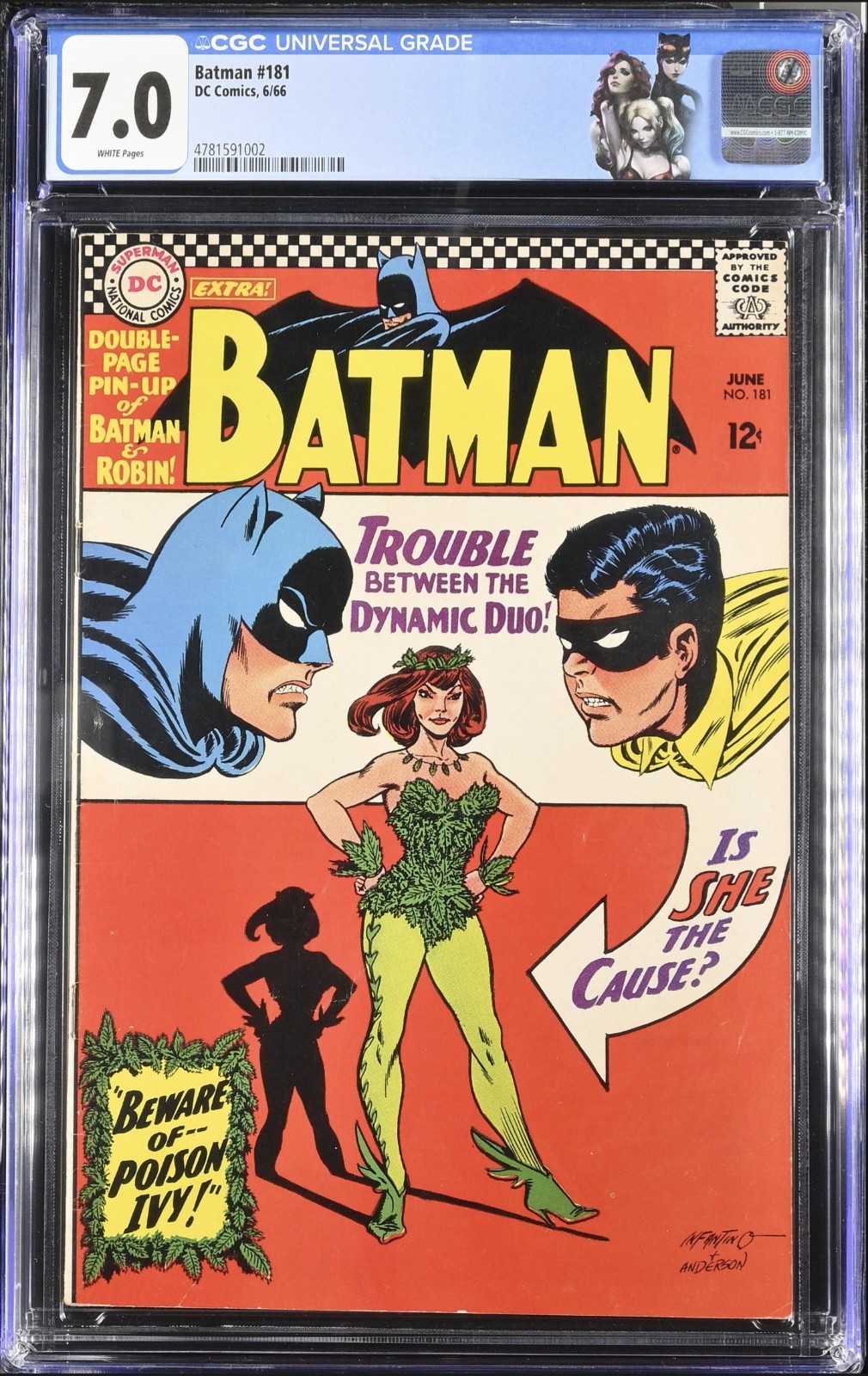 Batman #181 CGC 7.0 Rare White Pages 1st Poison Ivy W/Label DC 1966