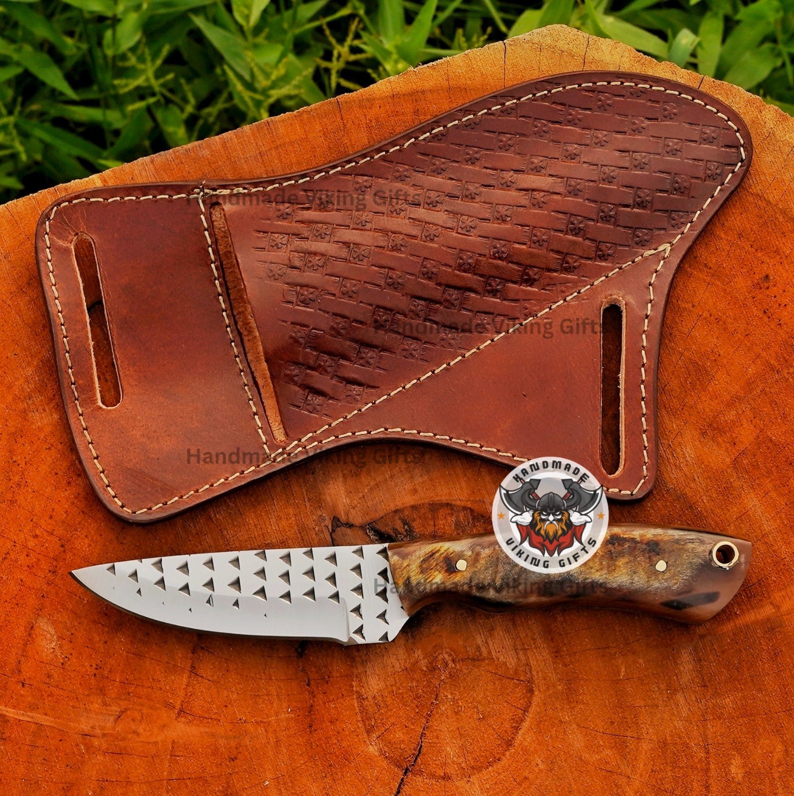 HANDFORGED CUSTOM HUNTING, SKINNING COWBOY KNIFE WITH BONE HANDLE & SHEATH