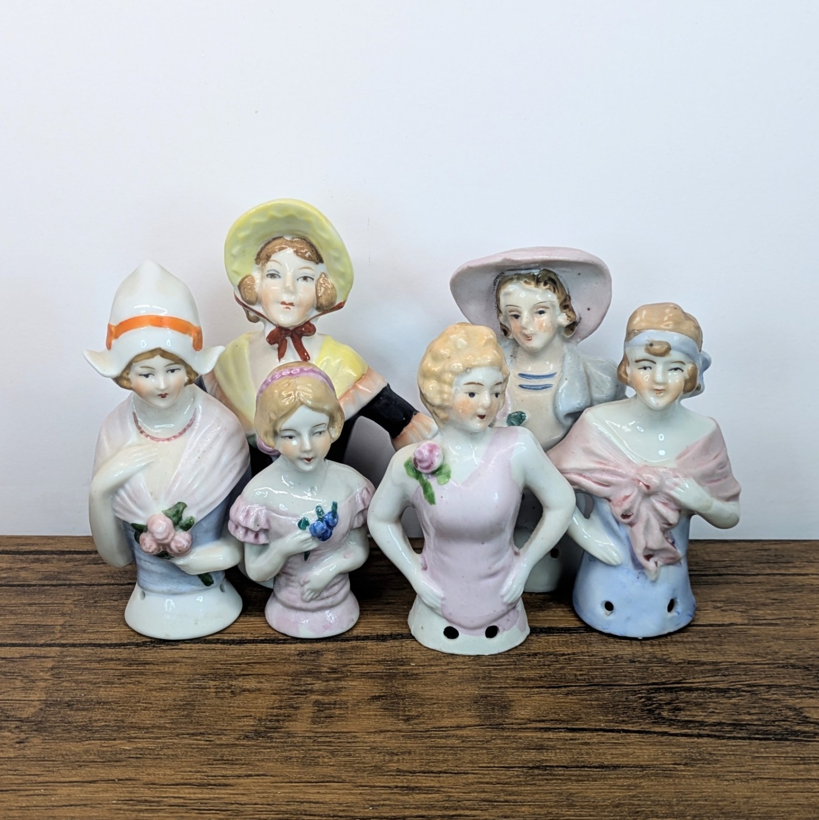 Antique - c. 1920s Lot of 6 Porcelain Half Dolls, Flapper Girls Art Deco