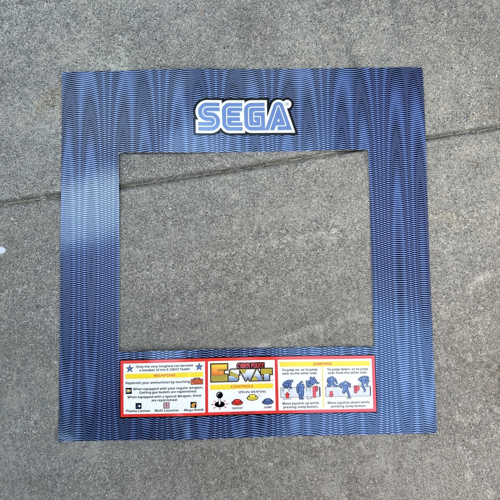 Original Monitor Bezel Eswat Sega 23 5/8 X 23 5/8  ARCADE GAME ART