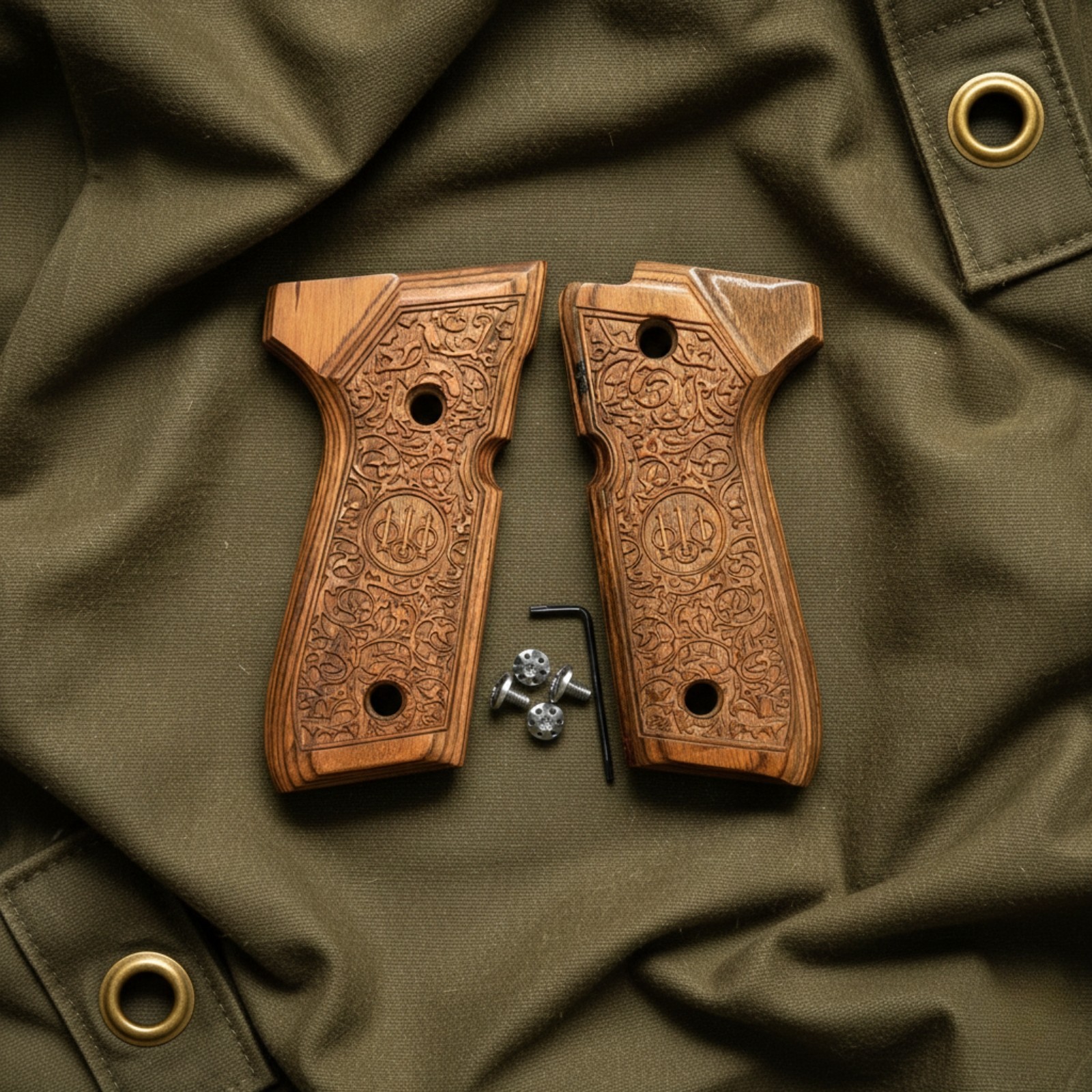 Beretta 92FS Engraved Wood Pistol Grips Tactical EDC Combat Upgrade