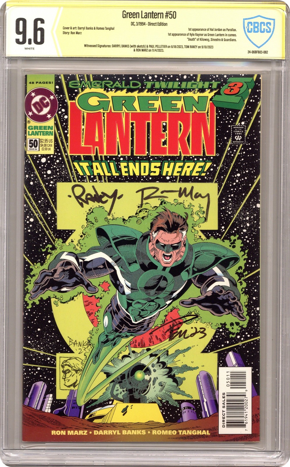 Green Lantern #50D CBCS 9.6 Witnessed Sig Banks/Pelletier/Raney/Narz 1994